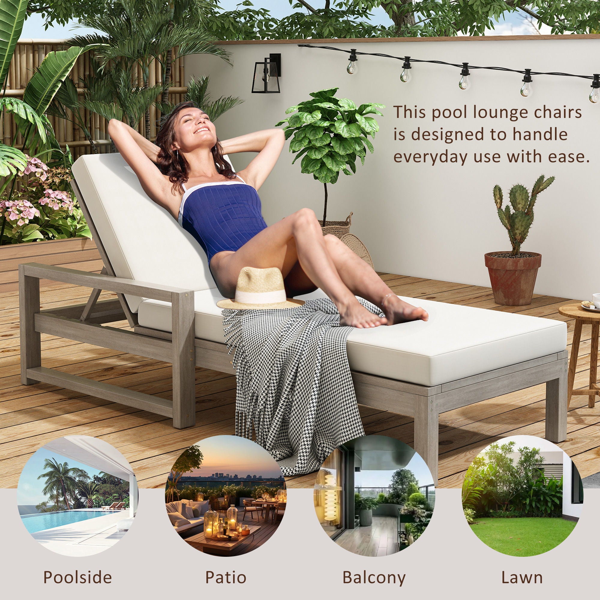 Outdoor Lounge Chairs, 5 Position Chaise Lounge With Adjustable Backrest (Set of 2) - Gray