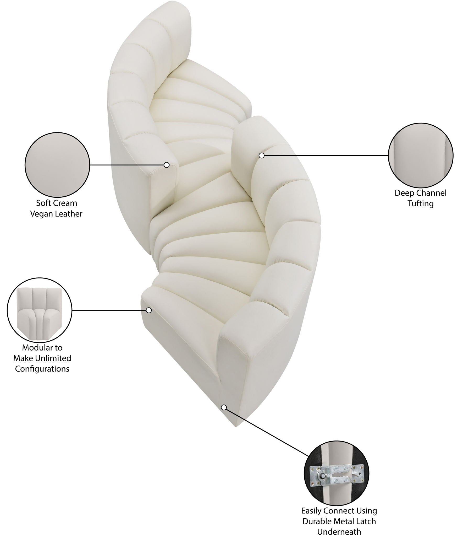 Arc - Faux Leather 4 Piece Curved Modular Sofa