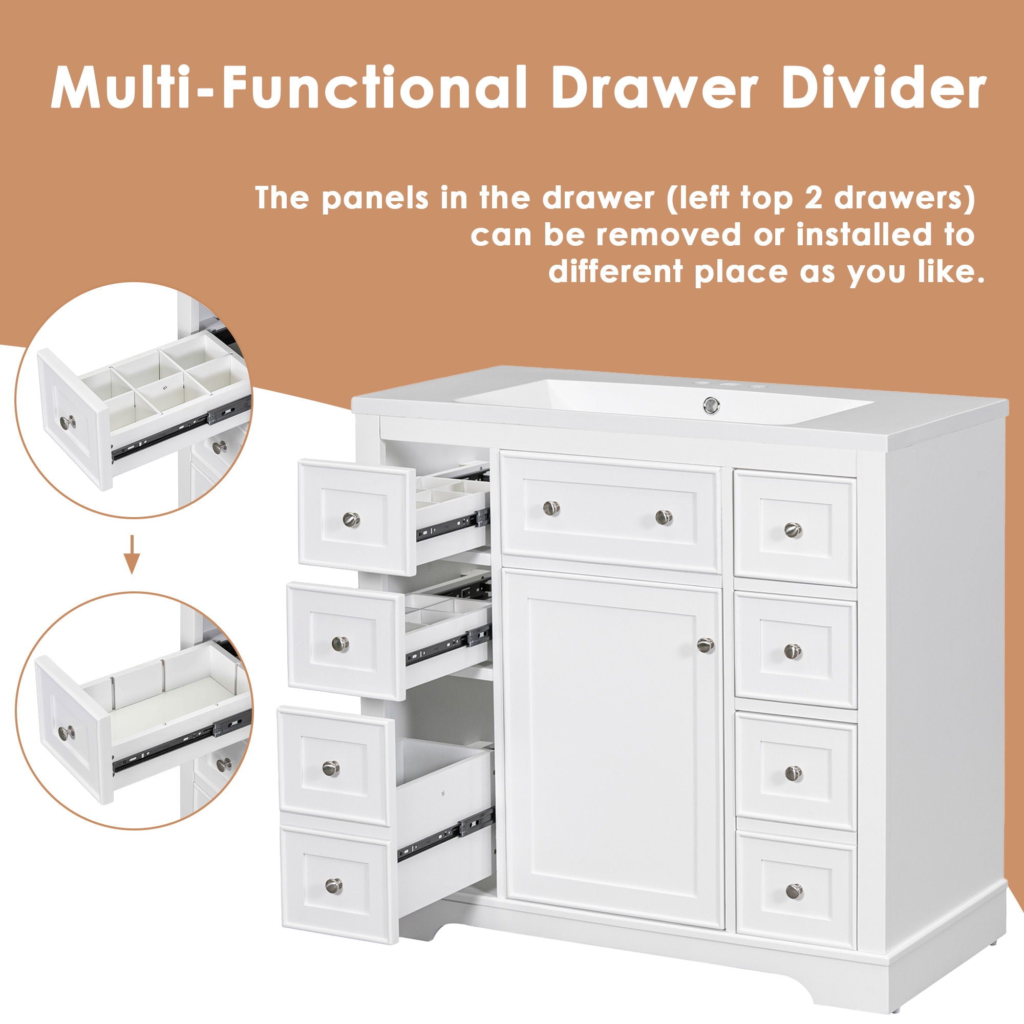 Modern Bathroom Vanity Base Only With 1 Cabinet And 6 Drawers