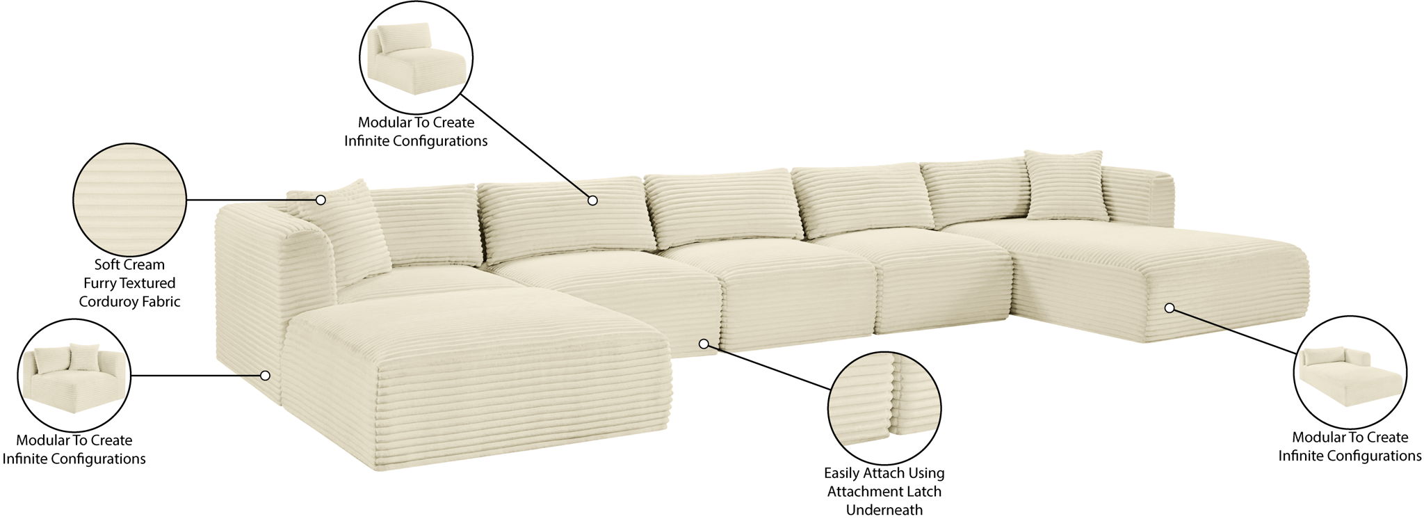 Shaggy - 6 Piece Modular Sectional With Chaise And Ottoman