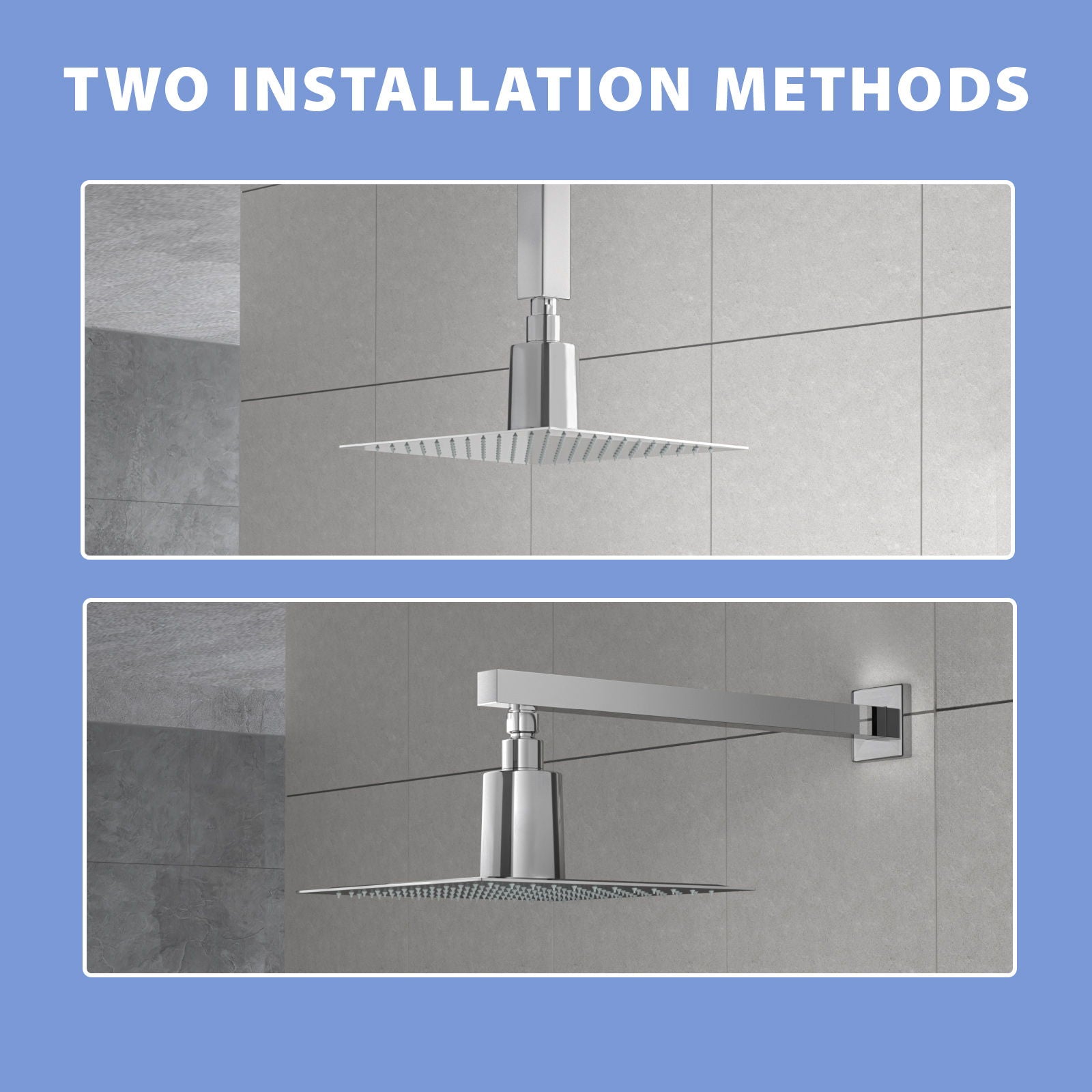 Ultra Thin 8" Square Rain Shower Head 304 Stainless Steel, Wall / Ceiling Mounted