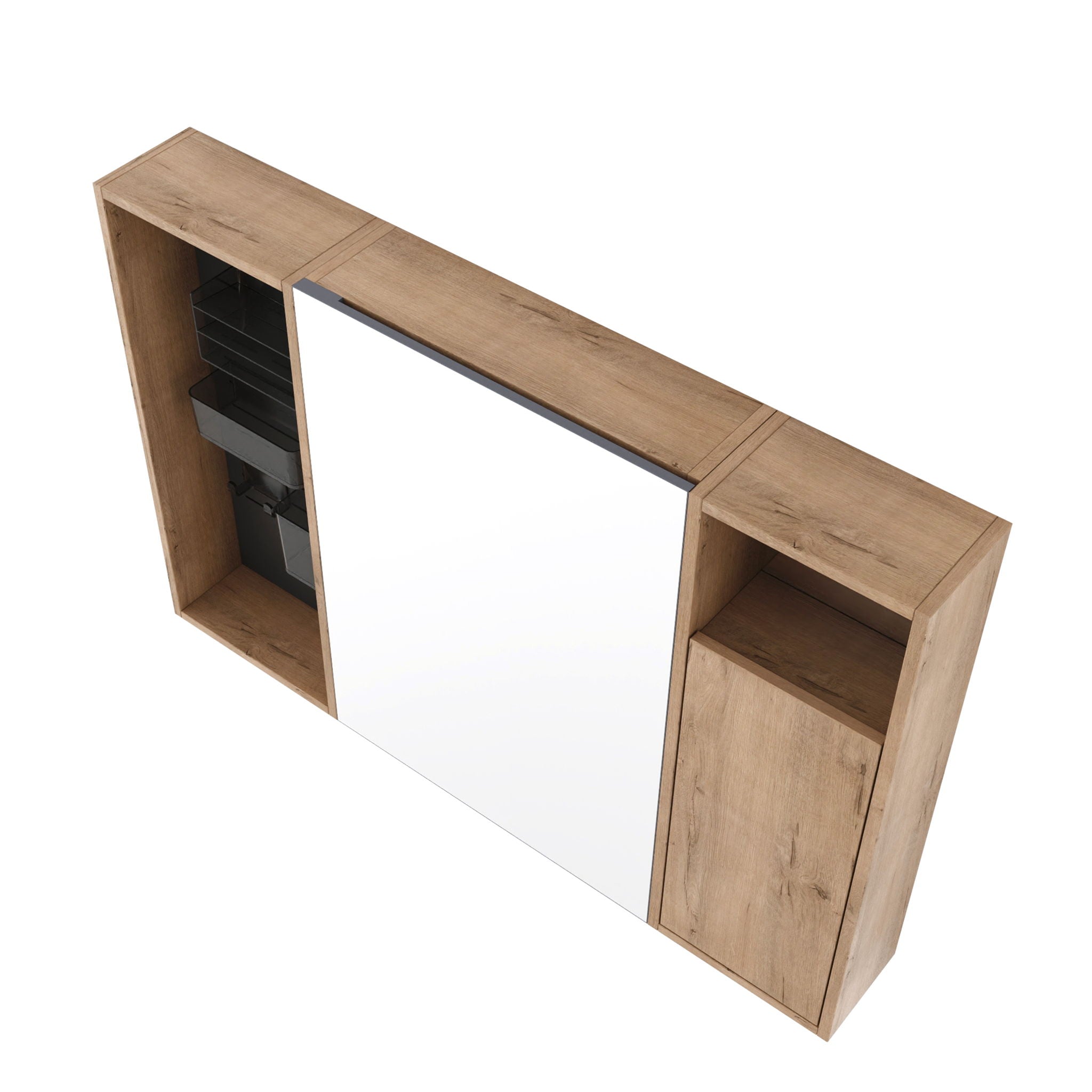 Wall Mounted Bathroom Mirror Cabinet With Soft Close Door, Storage Cabinet - Imitative Oak