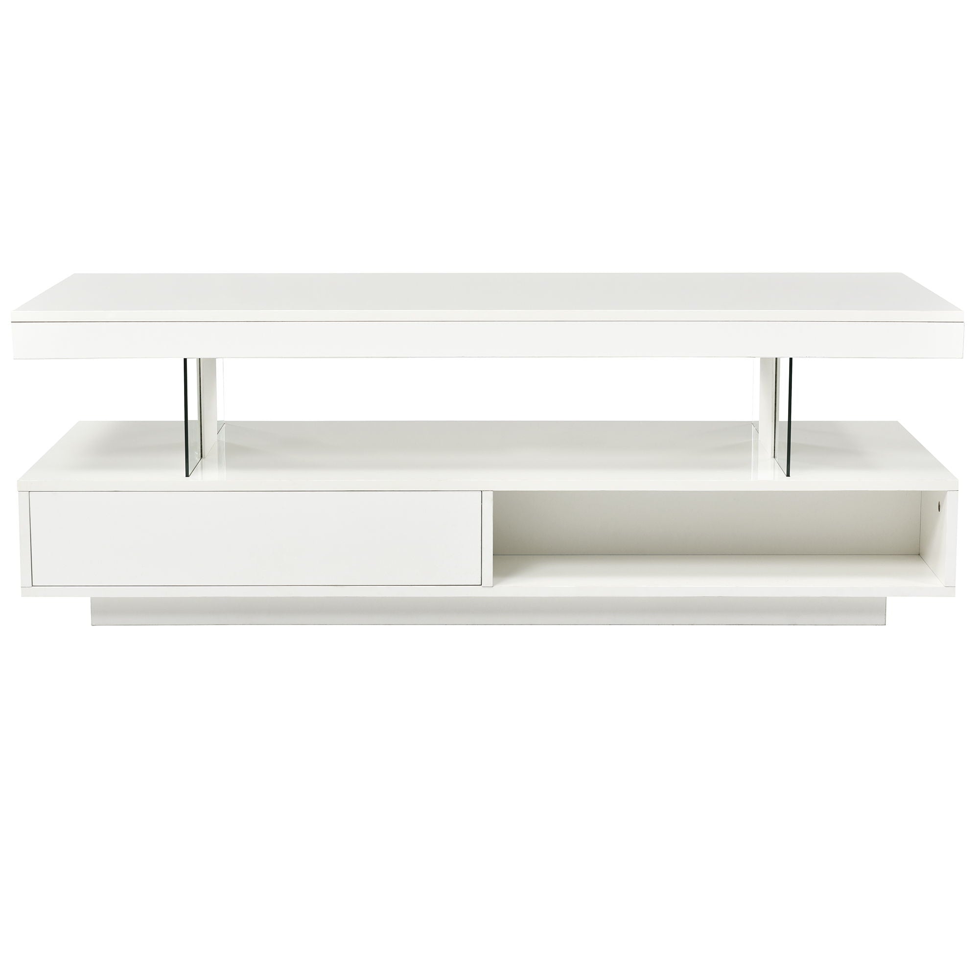 LED Coffee Table With Storage, Modern Center Table With 2 Drawers And Display Shelves, Accent Furniture With LED Lights For Living Room - White