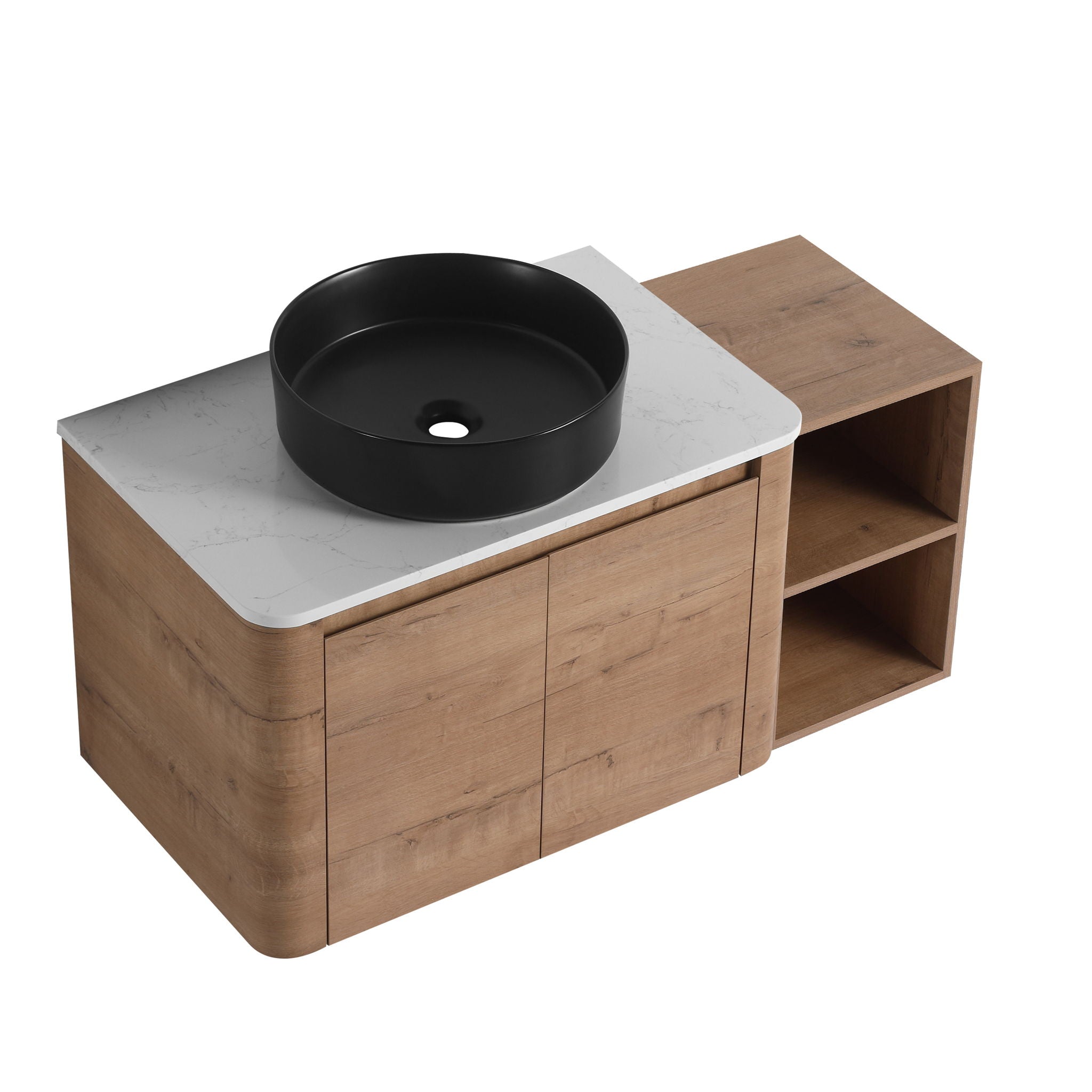 Wall Mounted Bathroom Vanity With Art Sink, 1 Storage Shelf, 2 Soft Close Doors
