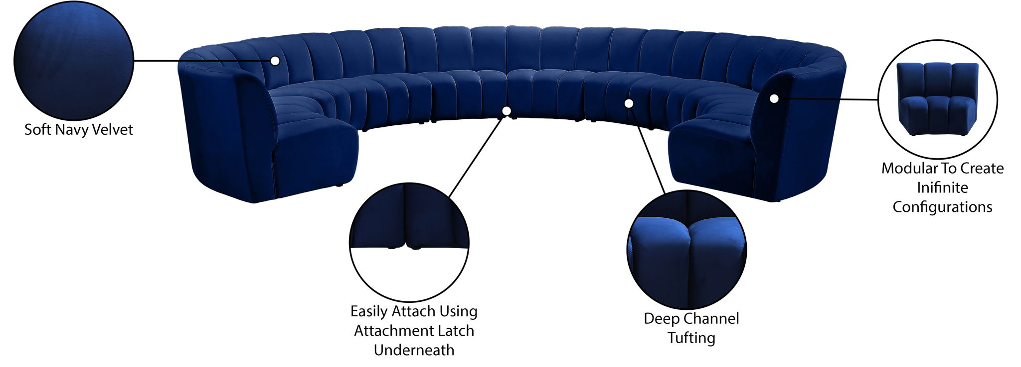 Infinity - 10 Piece Velvet Modular Sectional