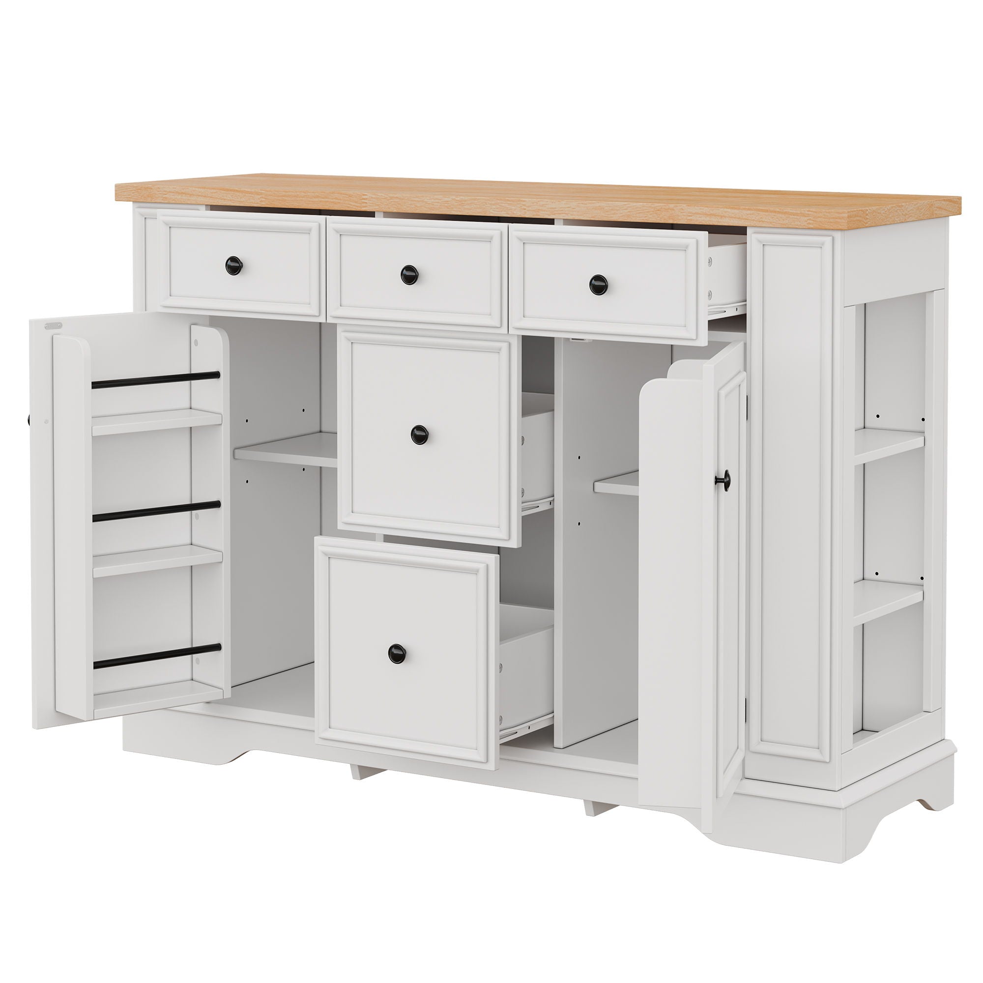 Sideboard Buffet Cabinet With 5 Drawers, 2 Cabinets, Adjustable Shelves, Kitchen Console Table For Dining Room - White