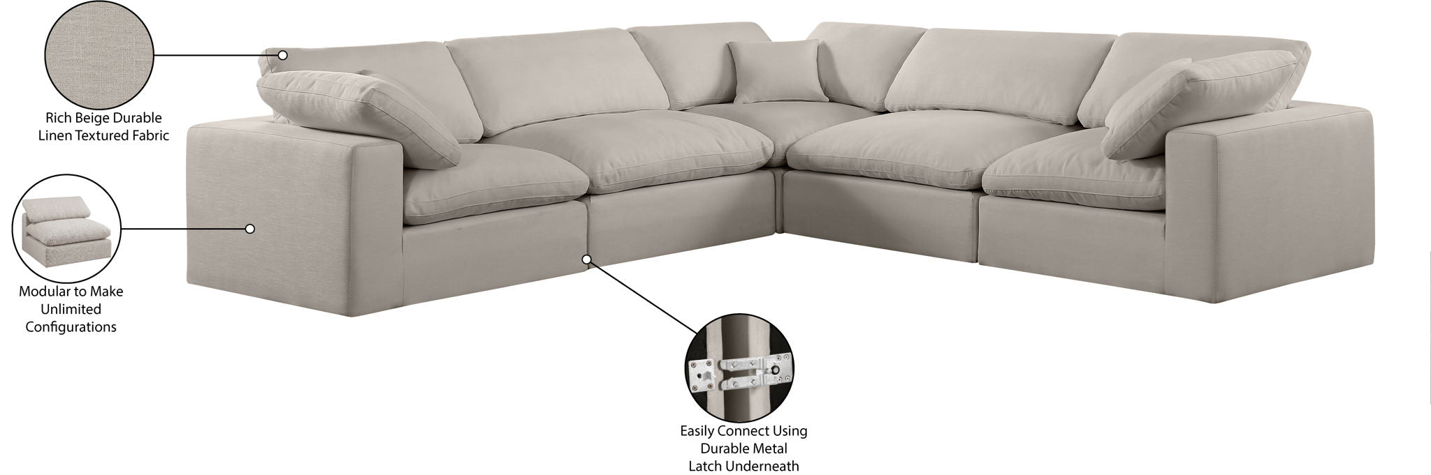 Comfy - 5 Piece Linen Modular Corner Sectional