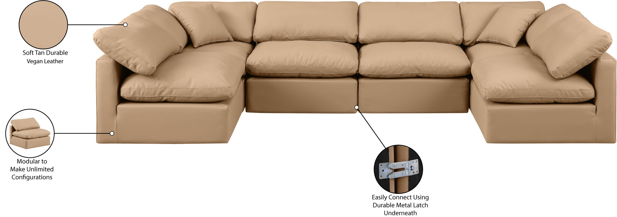 Indulge - Faux Leather 6 Piece Modular U-Shaped Sectional - Tan