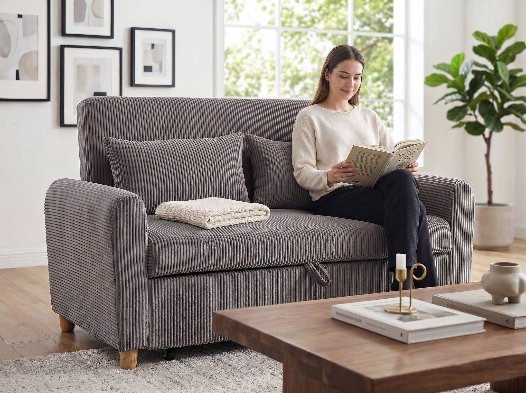 Justine - Convertible Sleeper Loveseat - Brown