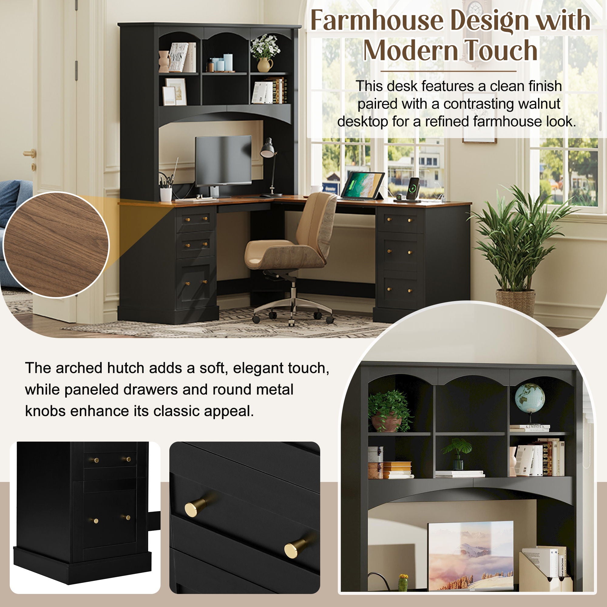 Space Saving L-Shaped Computer Desk With Keyboard Tray & Charging Stations