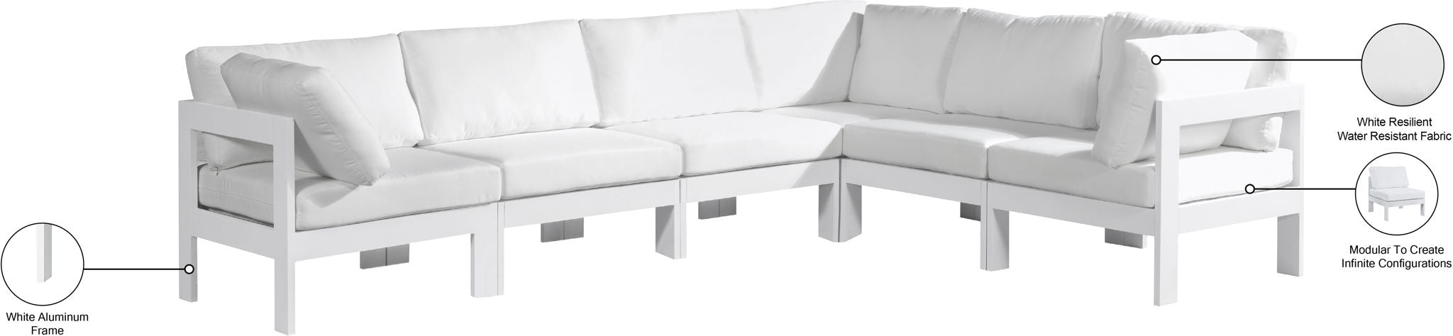 Nizuc - Outdoor Patio 6 Piece Modular Sectional With White Frame