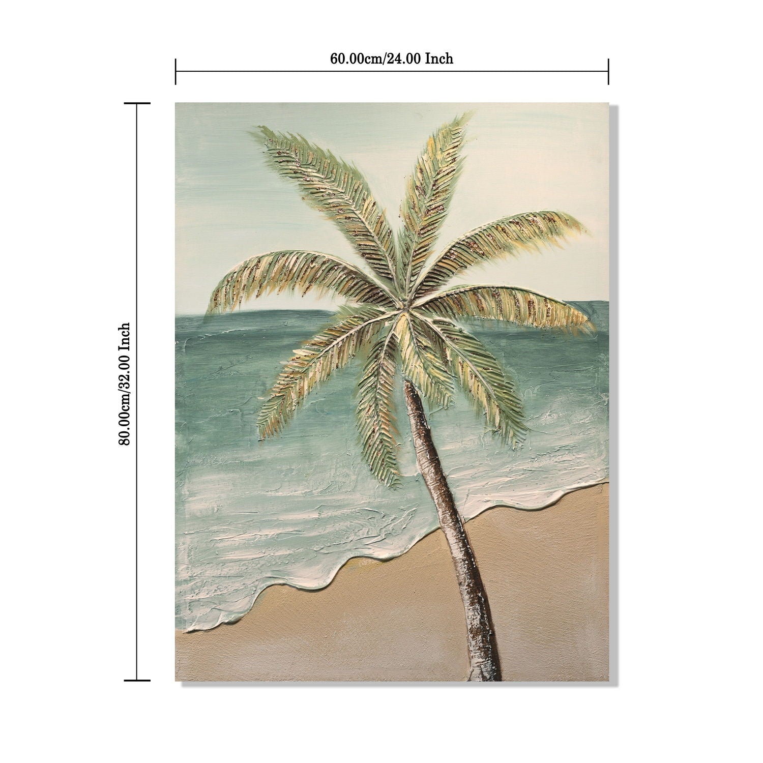 Palm Tree Wall Art, Beach Canvas Painting With Accents, Hand Painted Textured Tropical Decor (Set of 2) - Aqua Blue