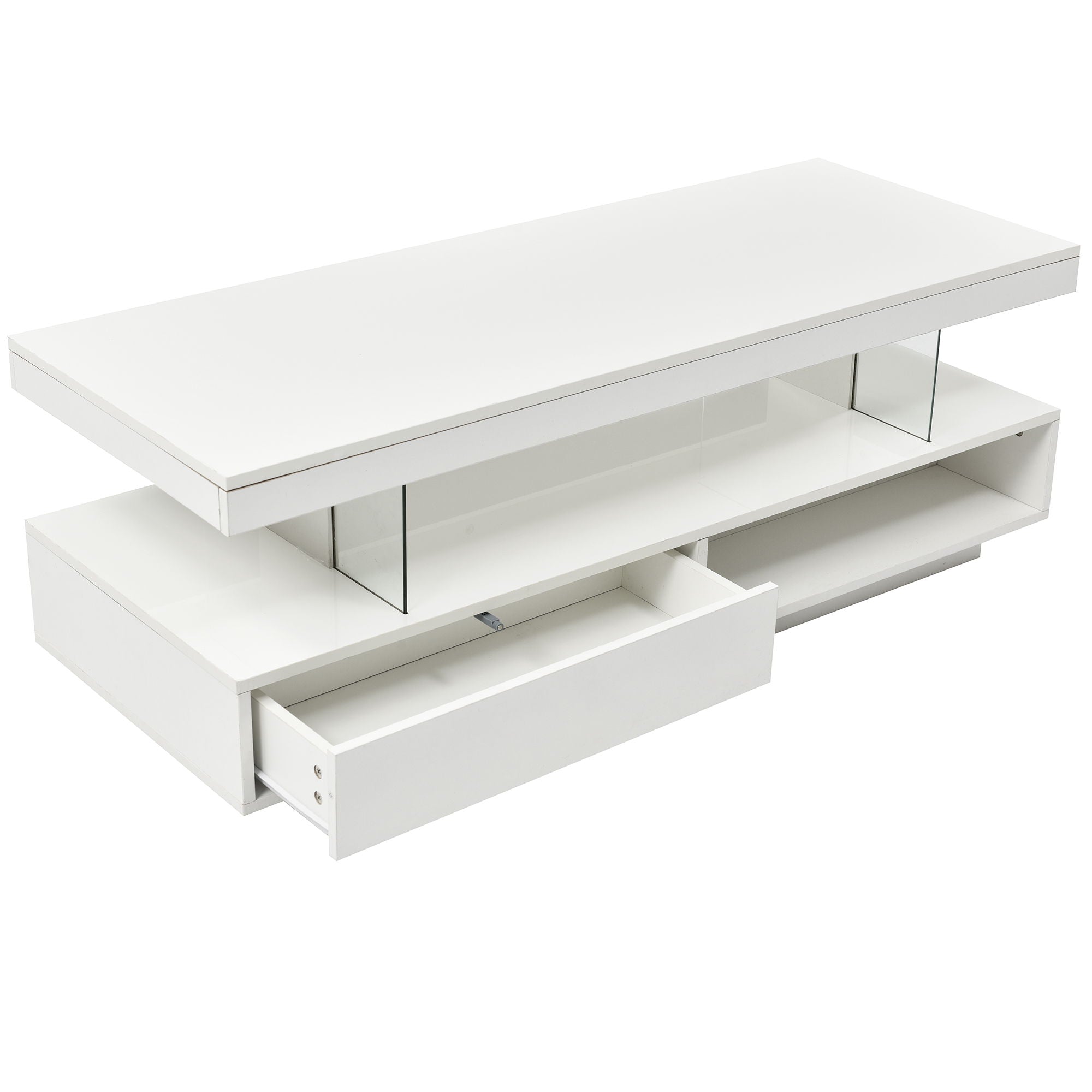 LED Coffee Table With Storage, Modern Center Table With 2 Drawers And Display Shelves, Accent Furniture With LED Lights For Living Room - White