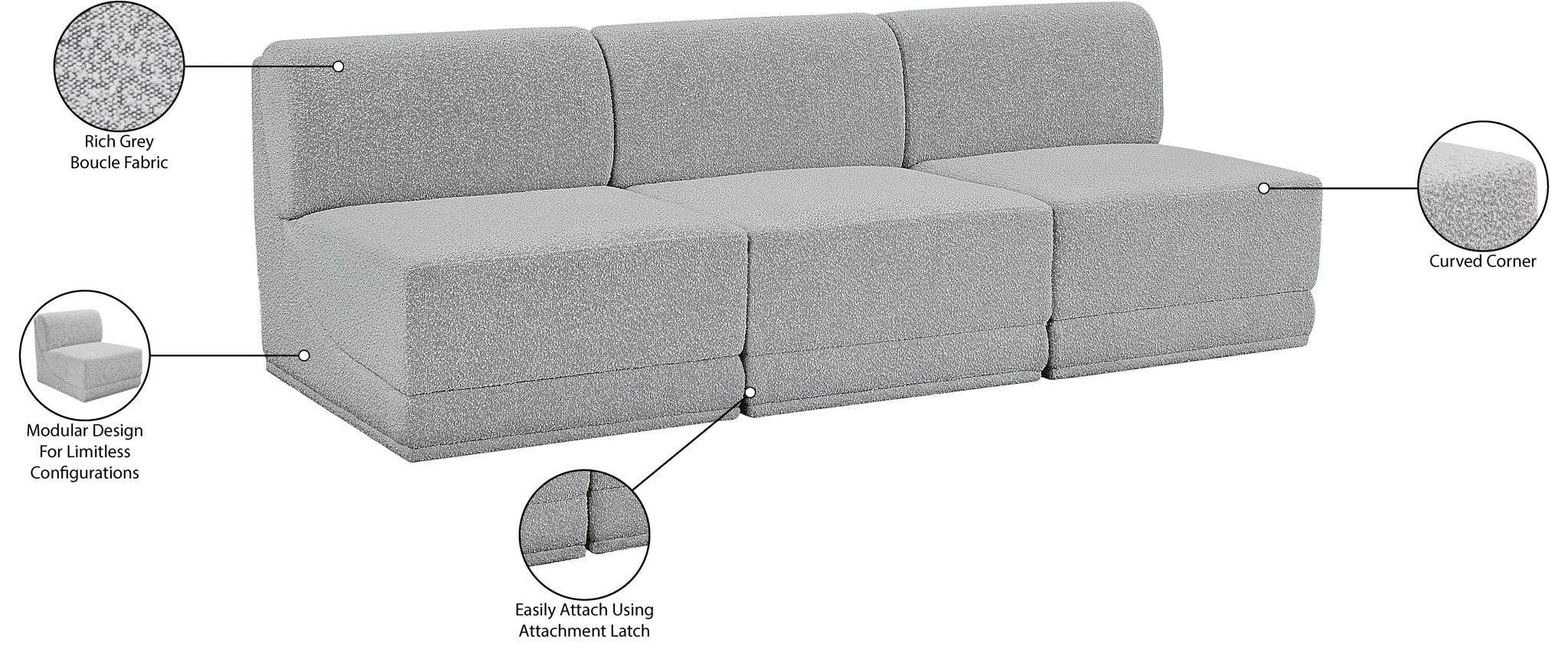 Ollie - 3 Seat Armless Modular Sofa