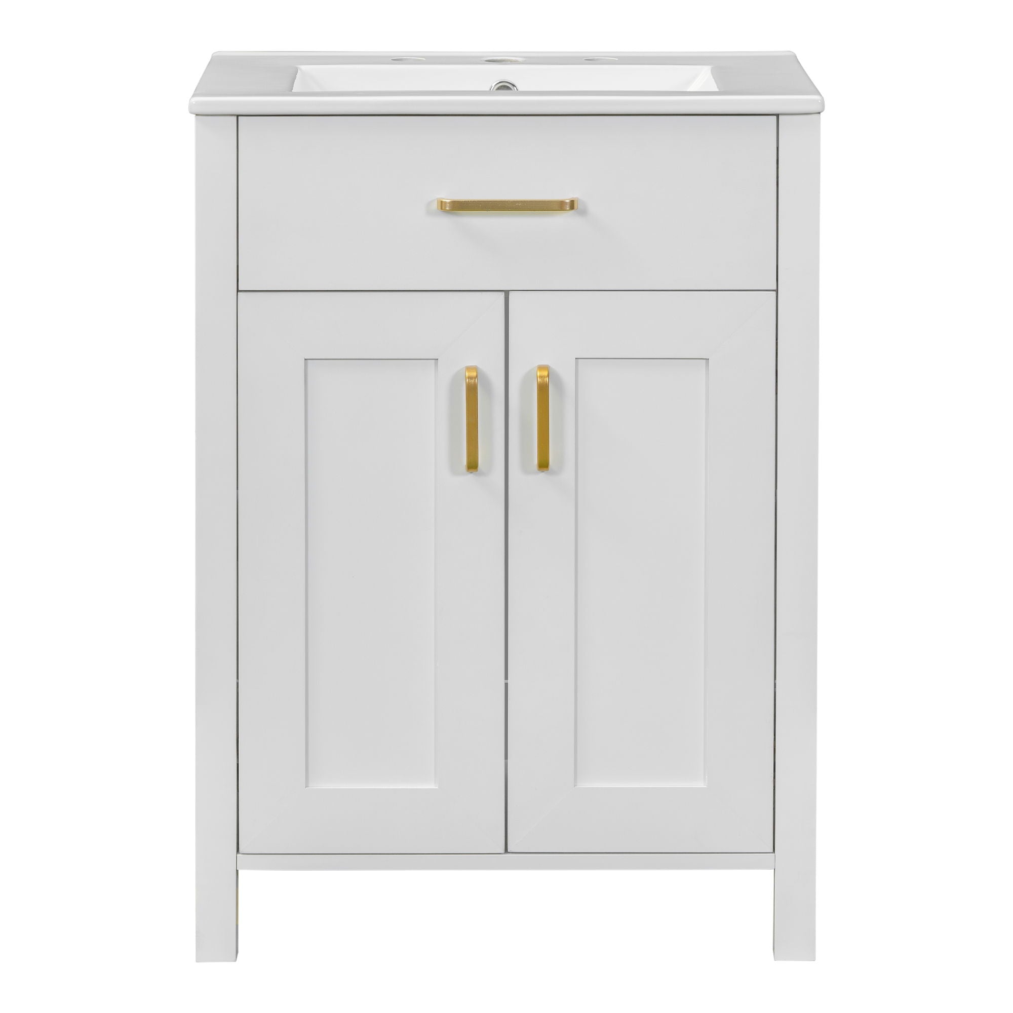 Modern Bathroom Vanity With Ceramic Sink, Soft-Close Doors, Flip Drawer, U-Shaped Shelves, Elegant Storage Solution