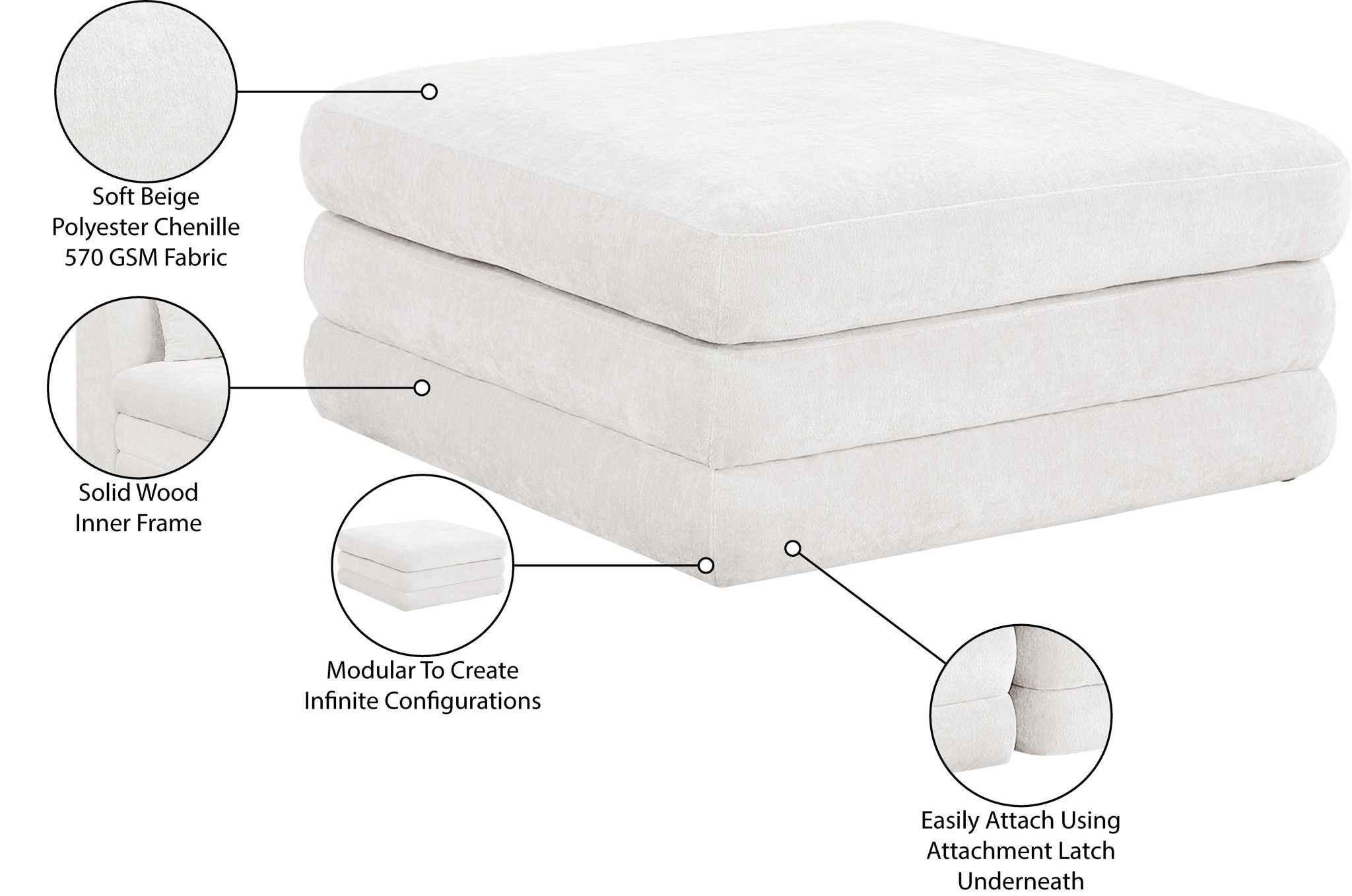 Stellar - Chenille Fabric Upholstered Modular Modular Ottoman