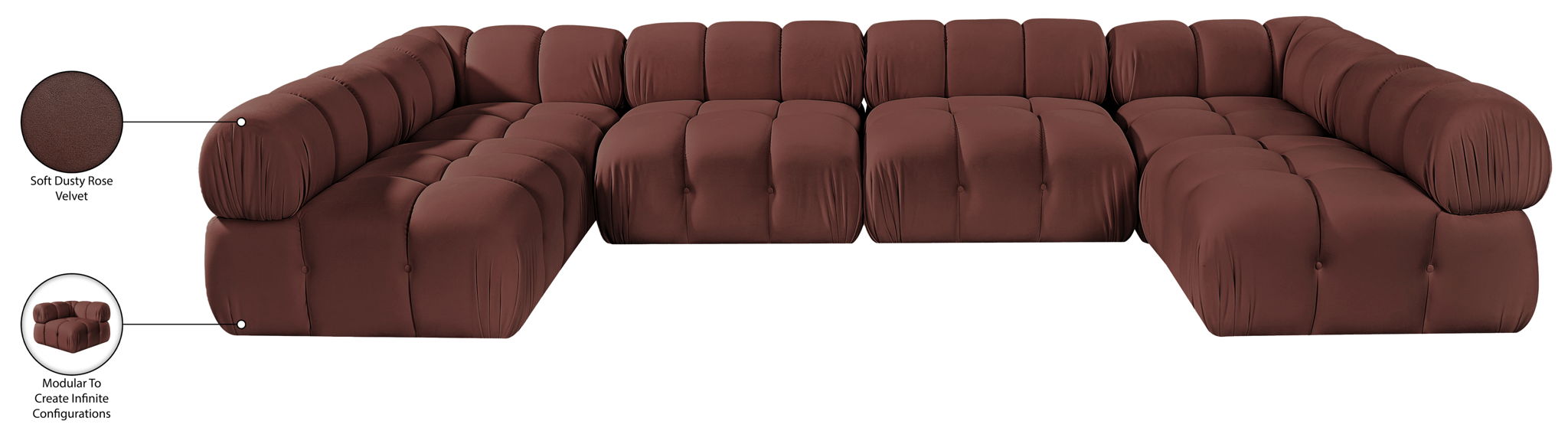 Orin - U-Shaped Velvet 6 Piece Modular Sectional