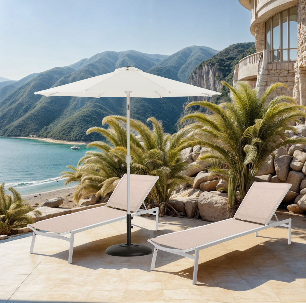Fiji - Aluminum Patio Umbrella With Round Black And White Base