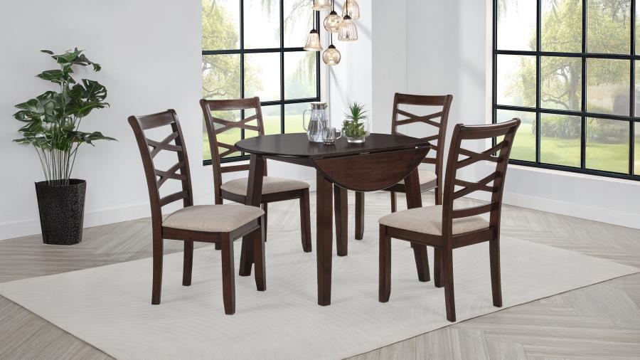 Barton 5-piece Round Wood Dining Table Set Dark Brown