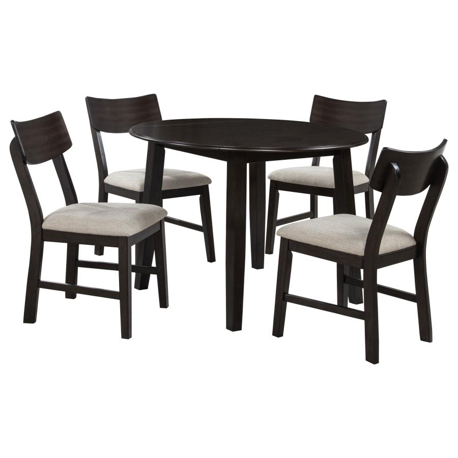 Catley 5-piece Round Drop Leaf Dining Table Set Dark Coffee