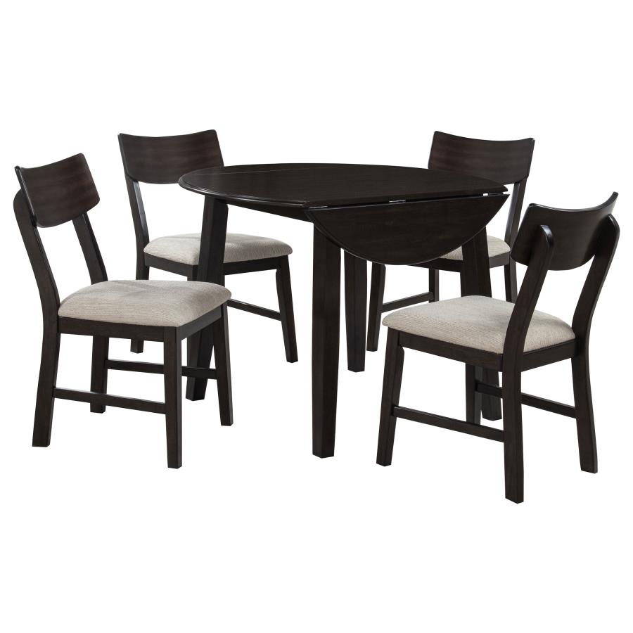 Catley 5-piece Round Drop Leaf Dining Table Set Dark Coffee