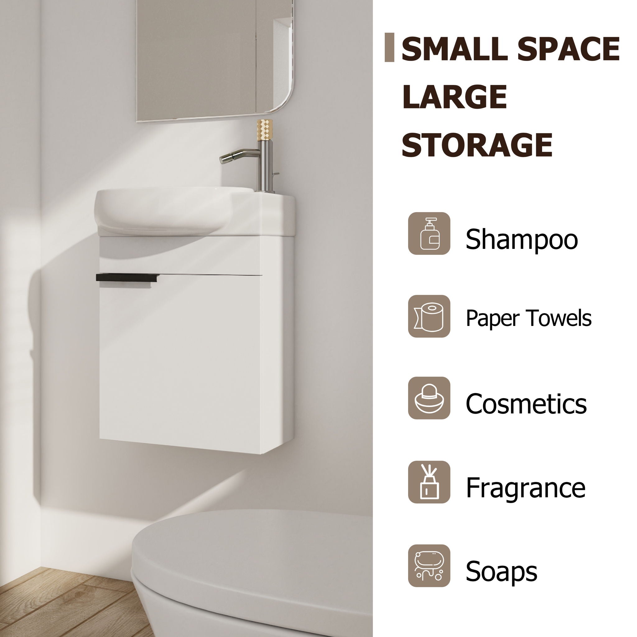 Wall Mounted Bathroom Vanity With Sink And Storage Rack, Soft Close Doors