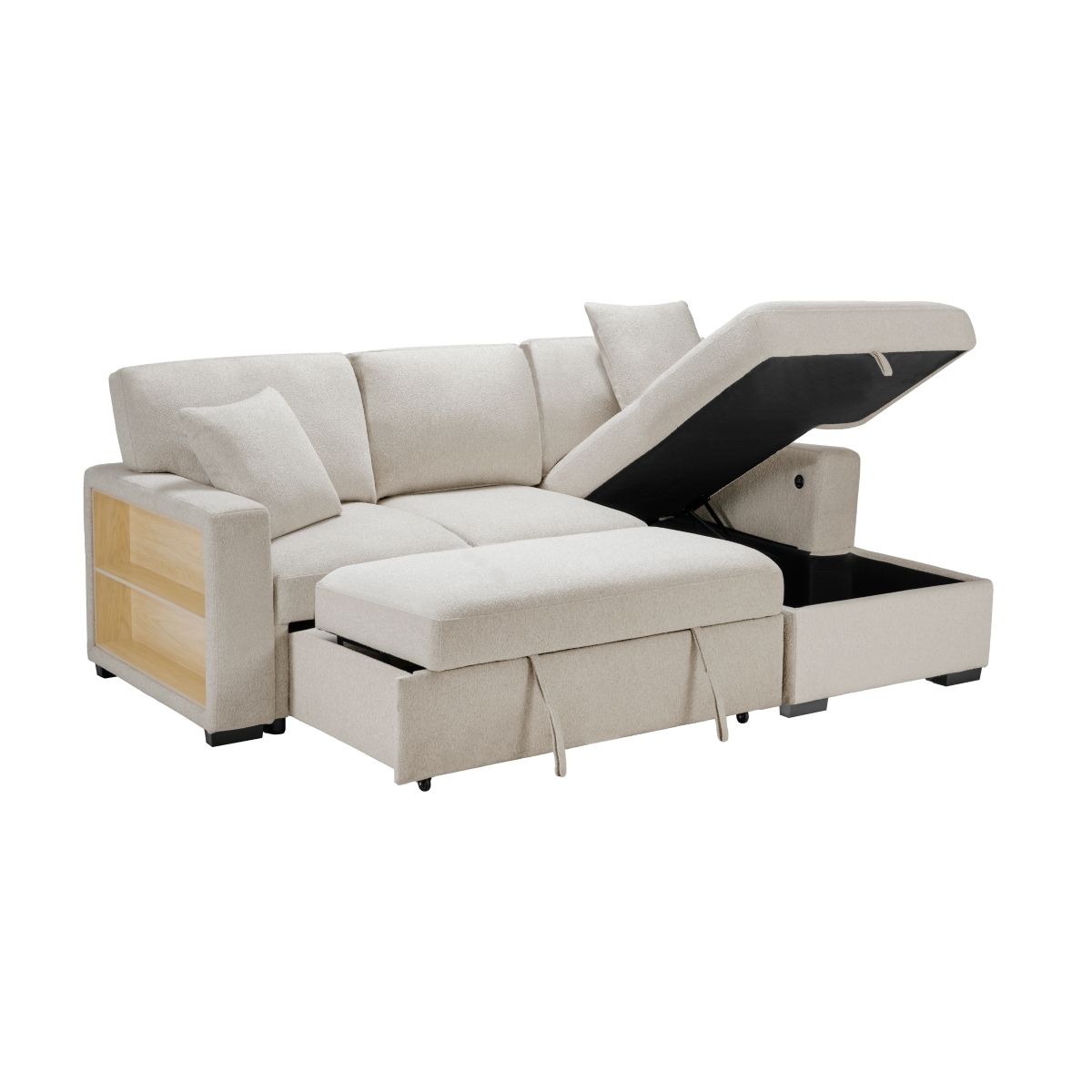 Pompano - Sectional With Chaise, Pull-Out Bed And Hidden Storage, Charging Ports