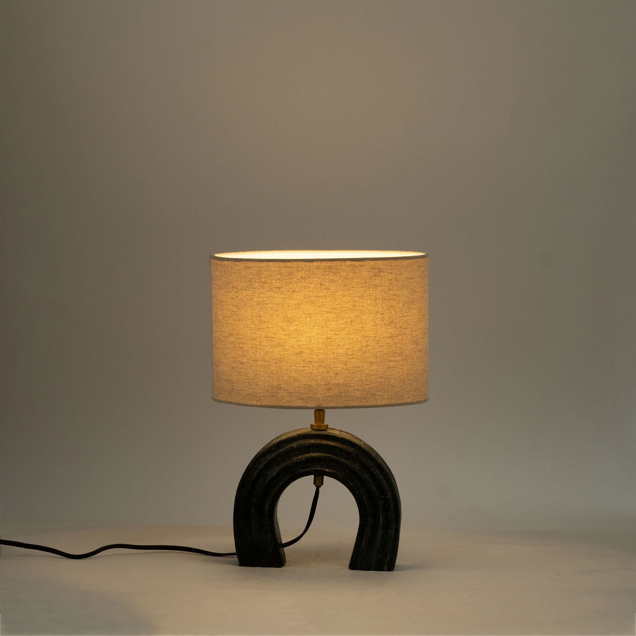 Lithos - Genuine Marble Base And Linen Textured Fabric Shade Table Lamp
