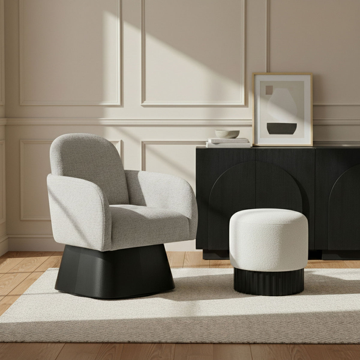Marlowe - Linen Textured Fabric Upholstered Swivel Accent Chair - Stained Black