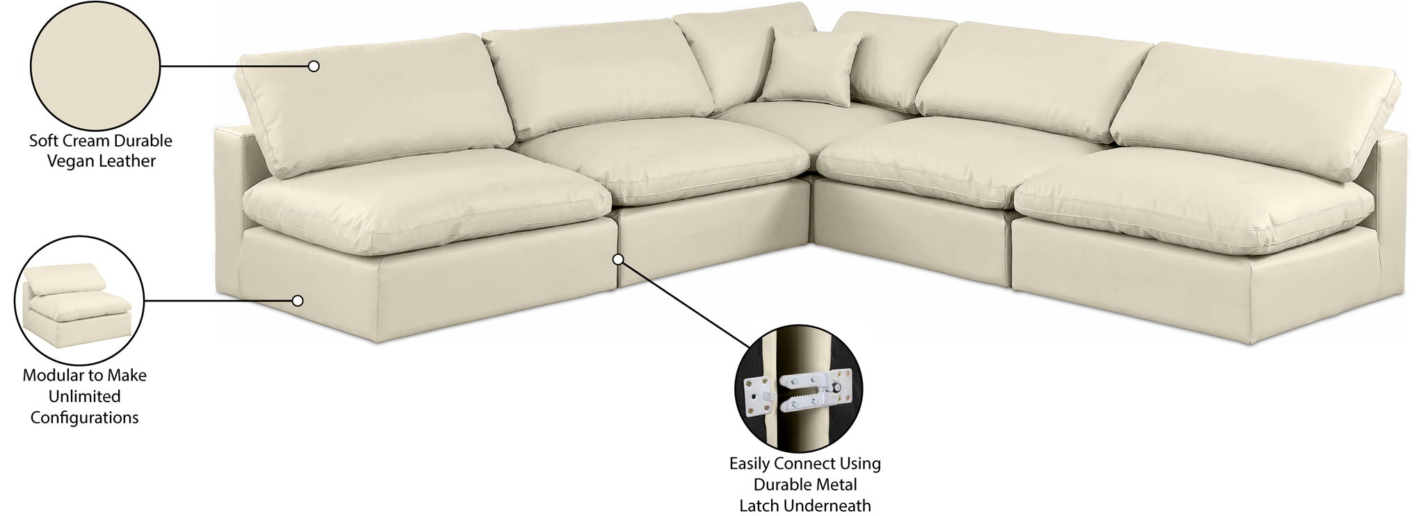 Comfy - 5 Piece Faux Leather Modular Corner Armless Sectional