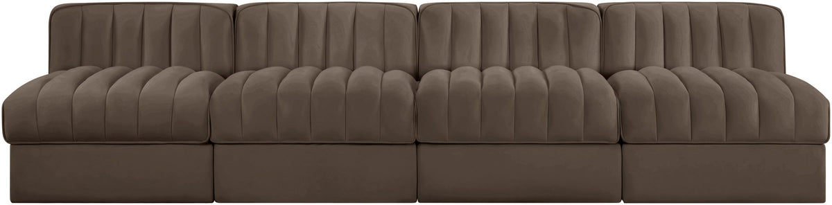Rummi - Armless Velvet Performance Fabric Upholstered 4 Piece Modular Sofa