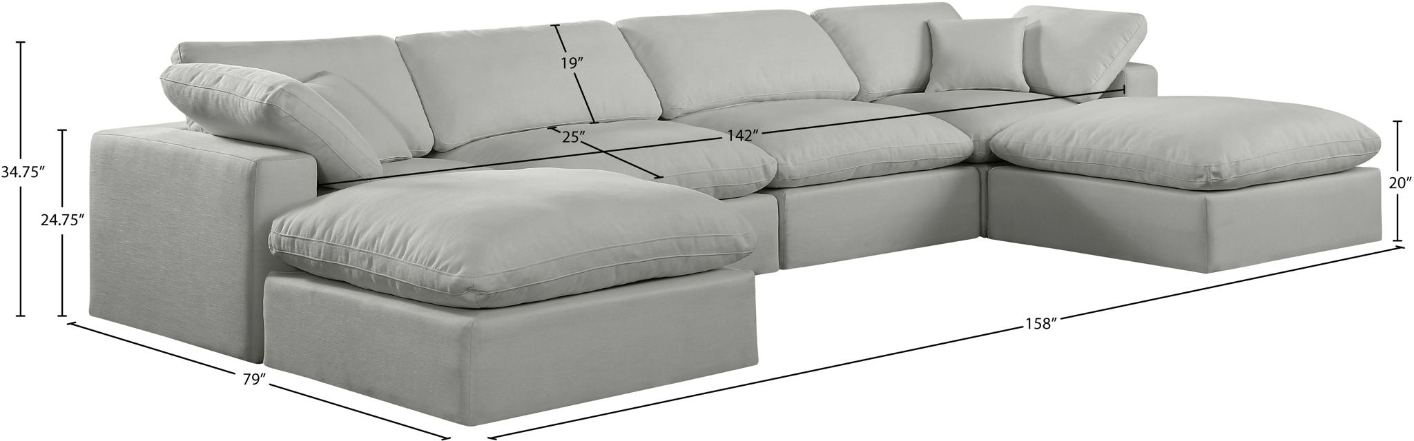 Comfy - 6 Piece Linen Modular Double Chaise Sectional