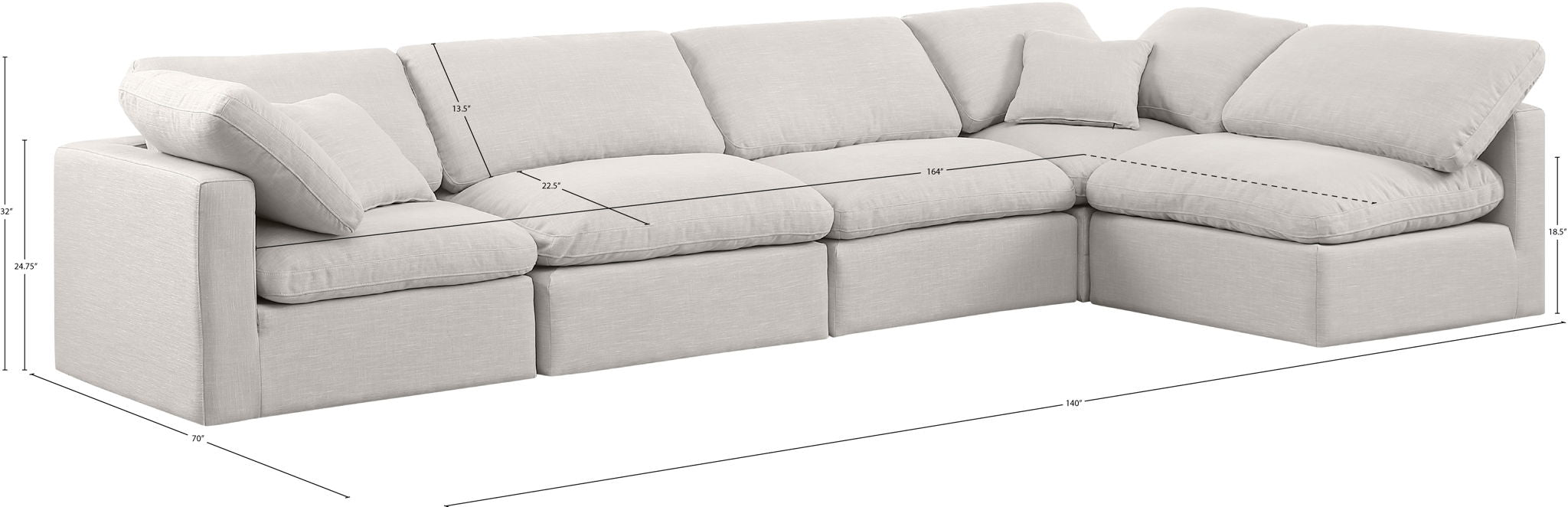Indulge - Linen 5 Piece Modular Sectional
