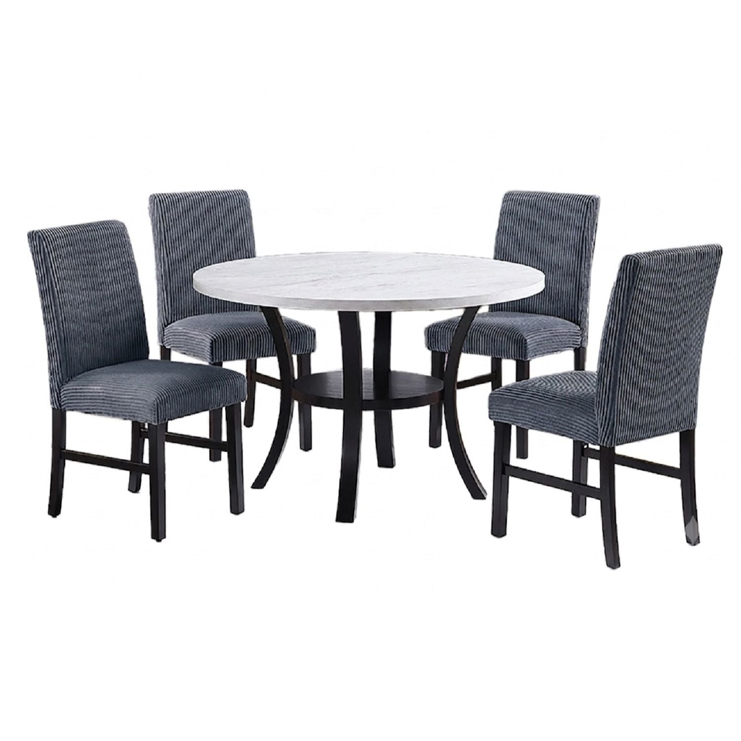 Elegant 5 Piece Dining Set Dark Chairs Top Table With Lower Shelf Kitchen Dining Room