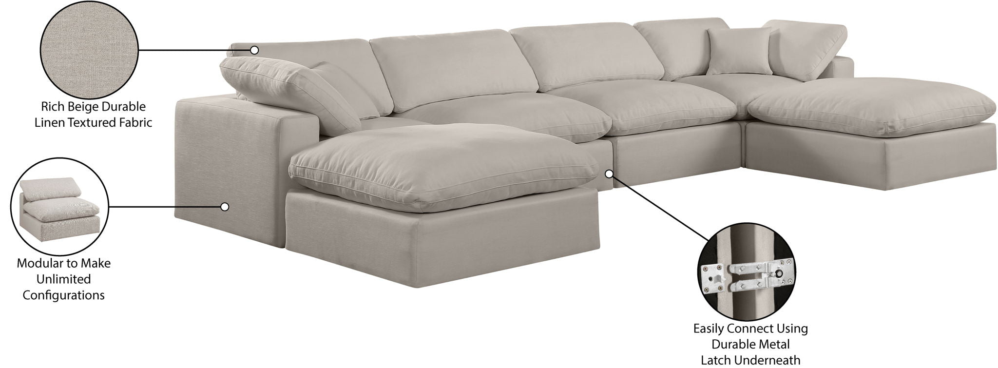 Comfy - 6 Piece Linen Modular Double Chaise Sectional