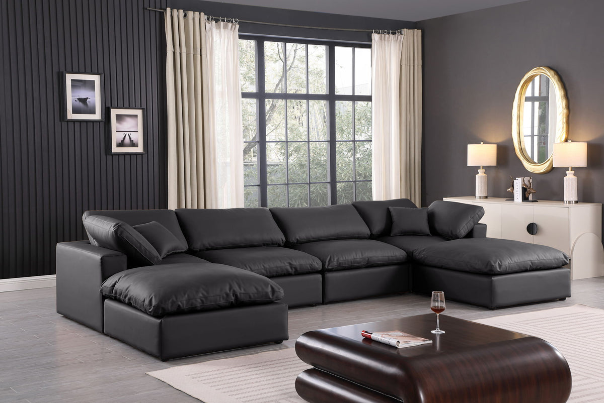 Comfy - 6 Piece Faux Leather Modular Double Chaise Sectional