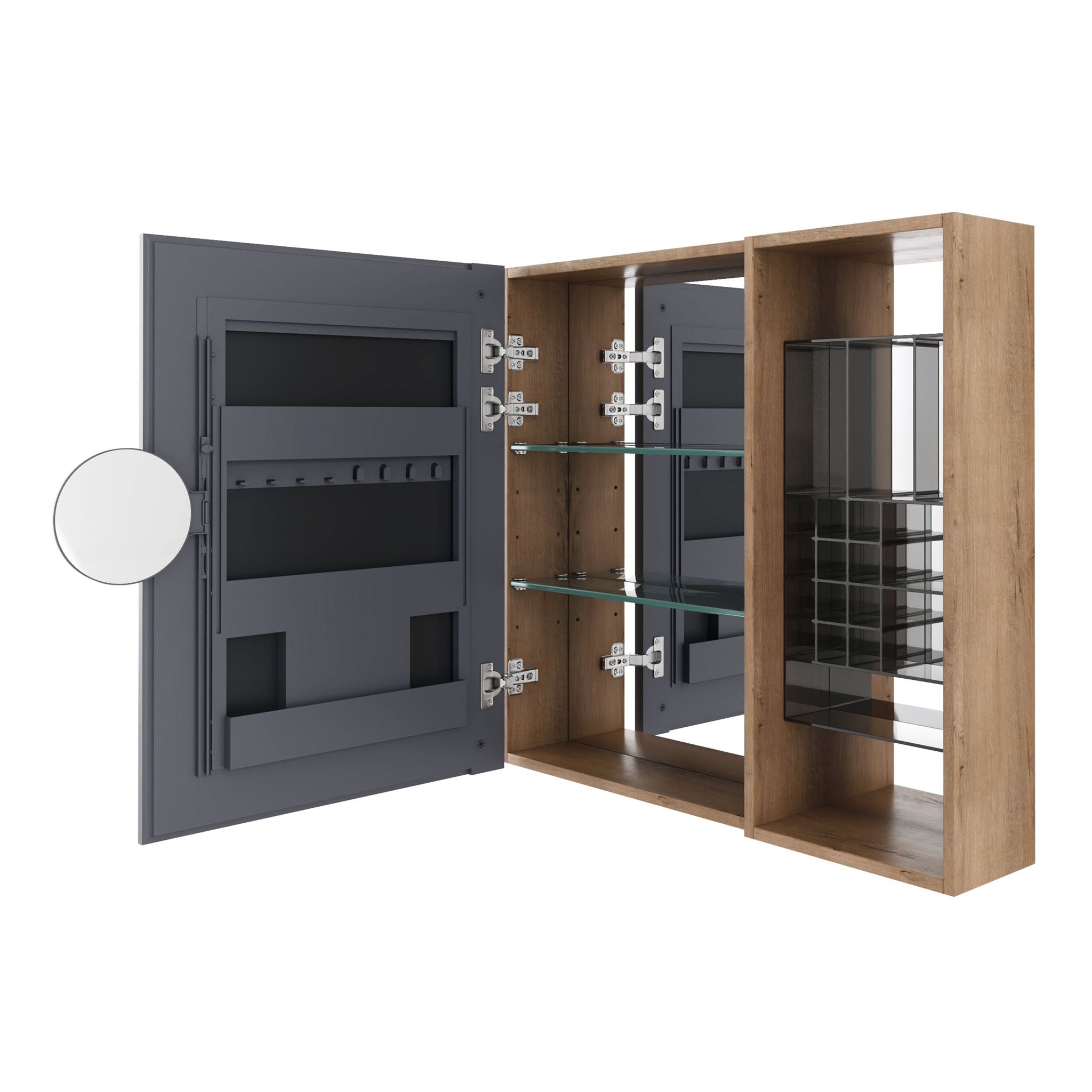 Wall Mounted Bathroom Mirror Cabinet With Adjustable Shelves - Imitative Oak