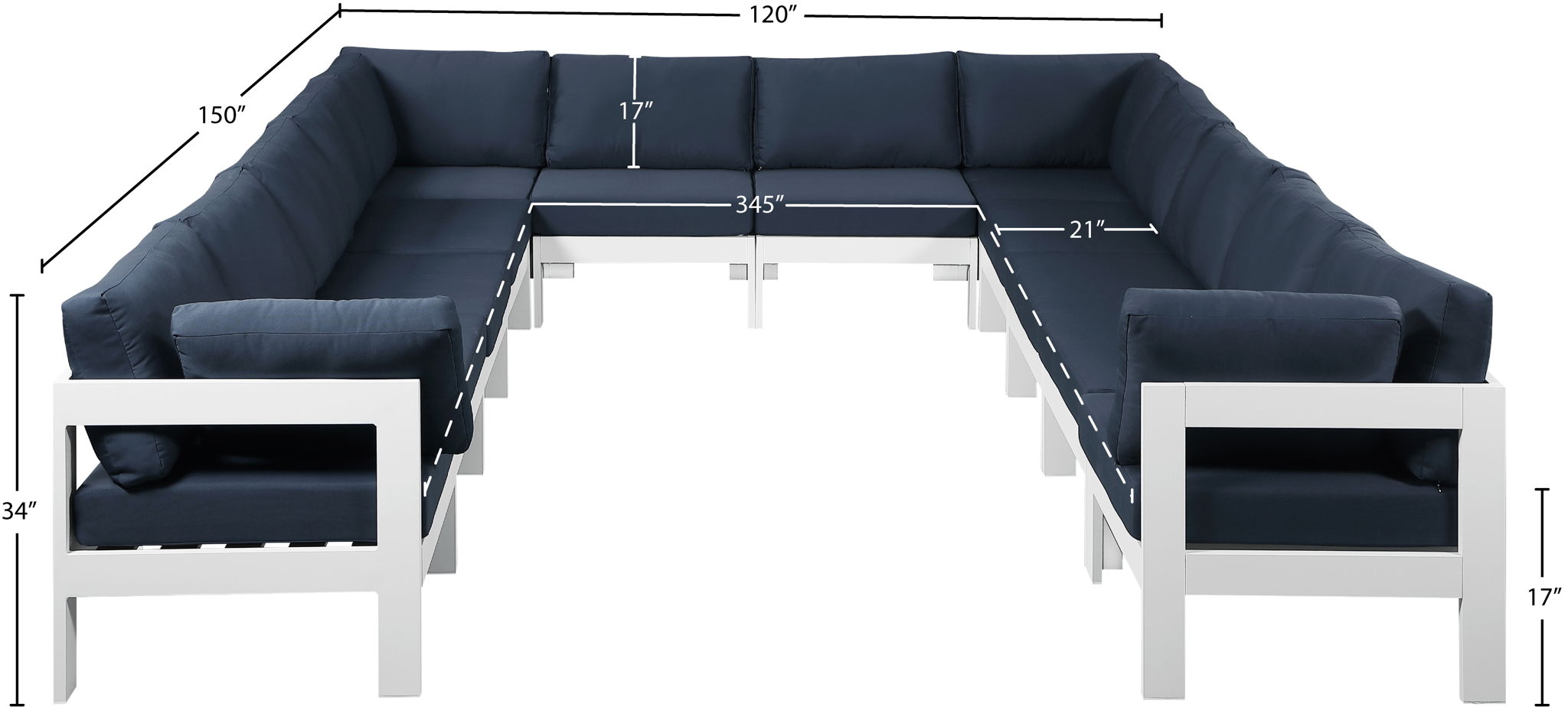 Nizuc - Outdoor Patio 12 Piece Modular Sectional With White Frame