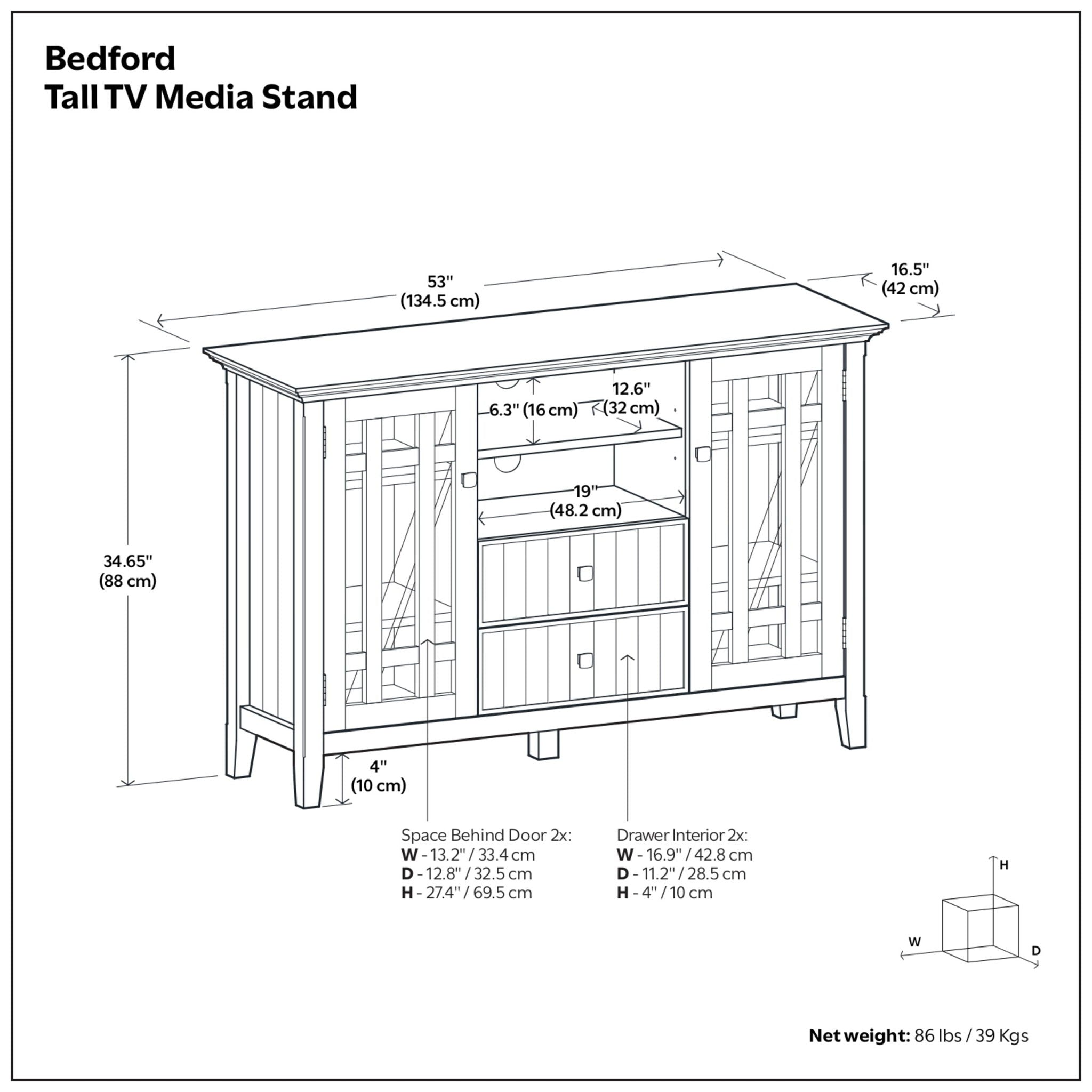 Bedford - Tall TV Media Stand - Dark Tobacco Brown