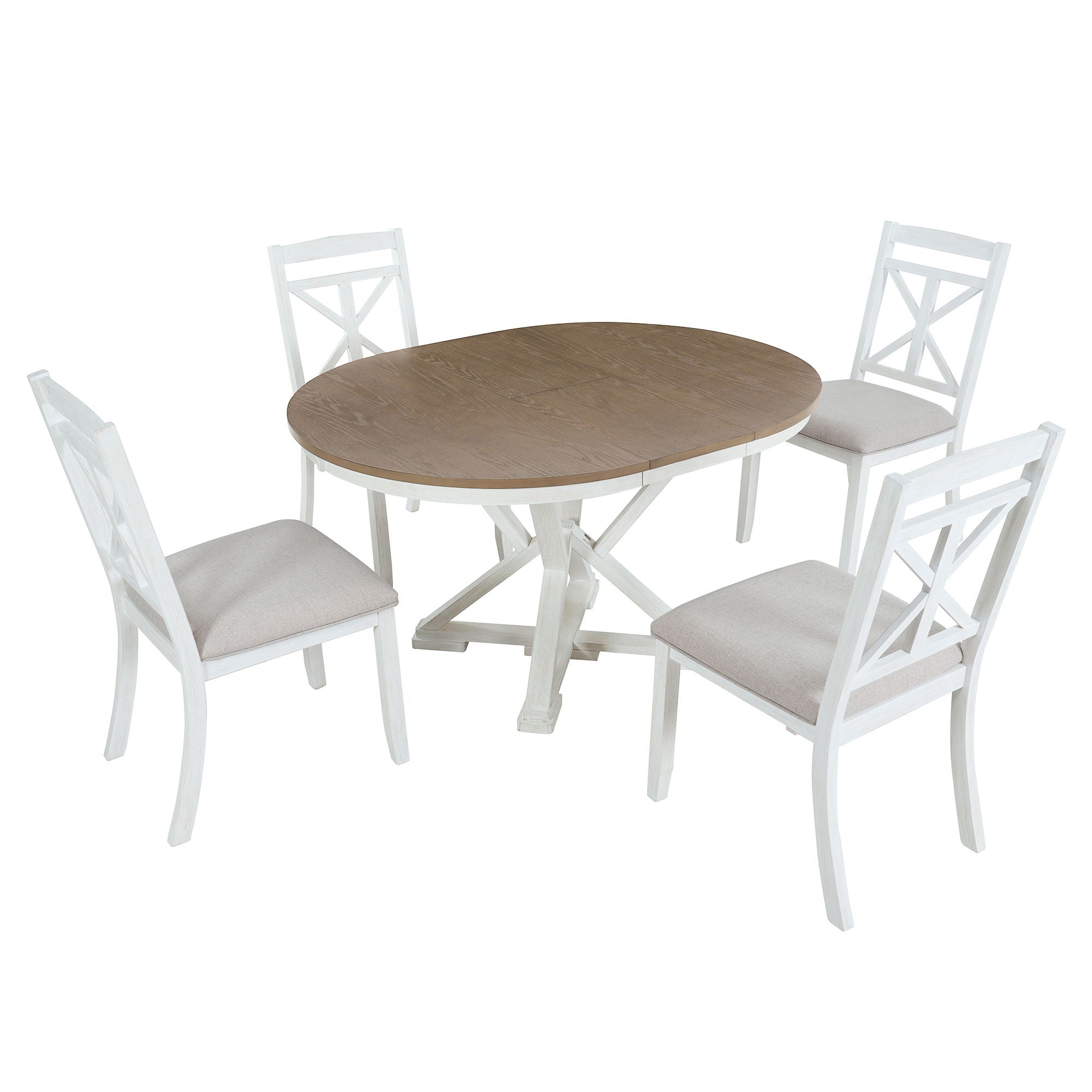 Dining Set With Extendable Round Table And 4 Upholstered Chairs