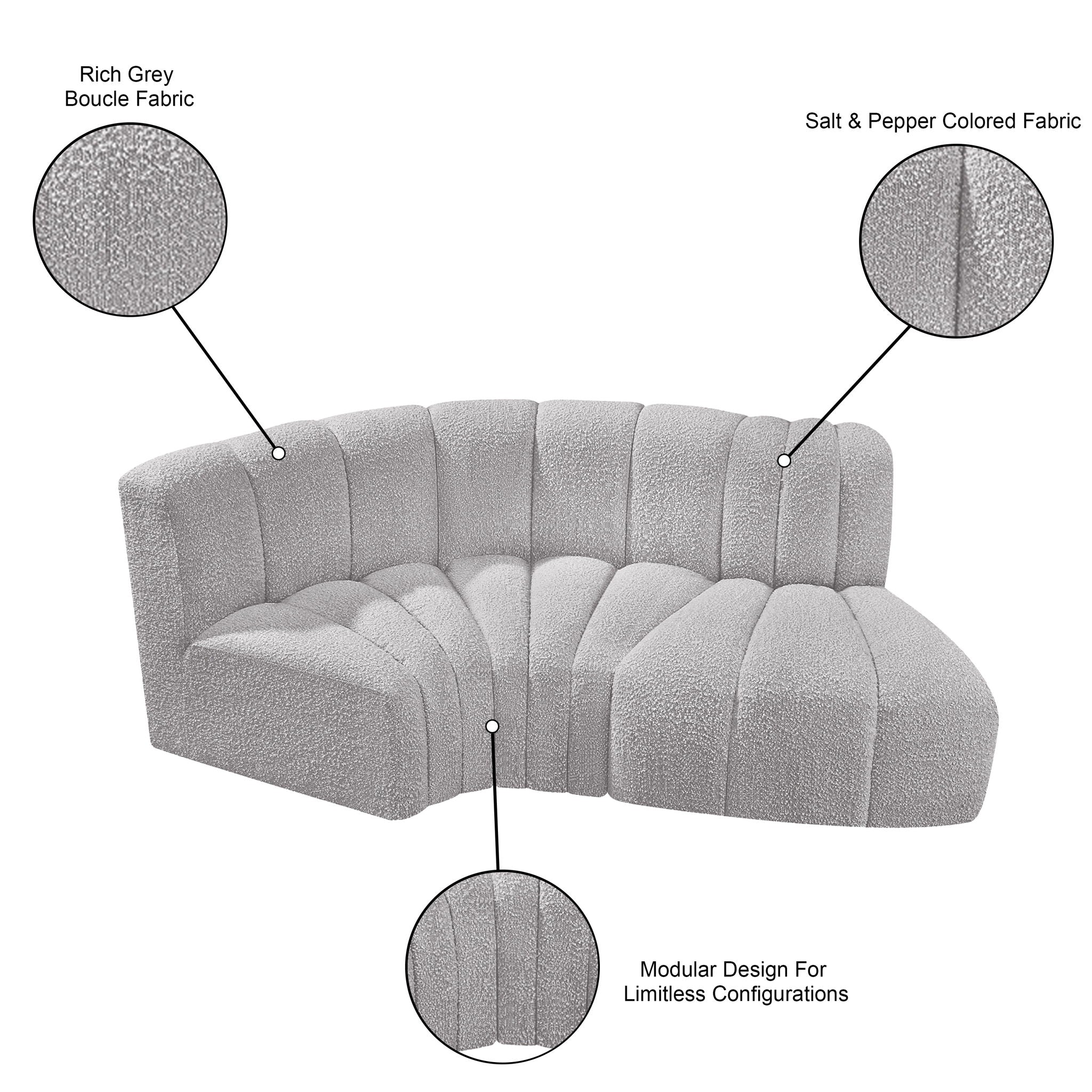 Arc - Boucle Fabric 3 Piece Modular L-Shaped Sofa