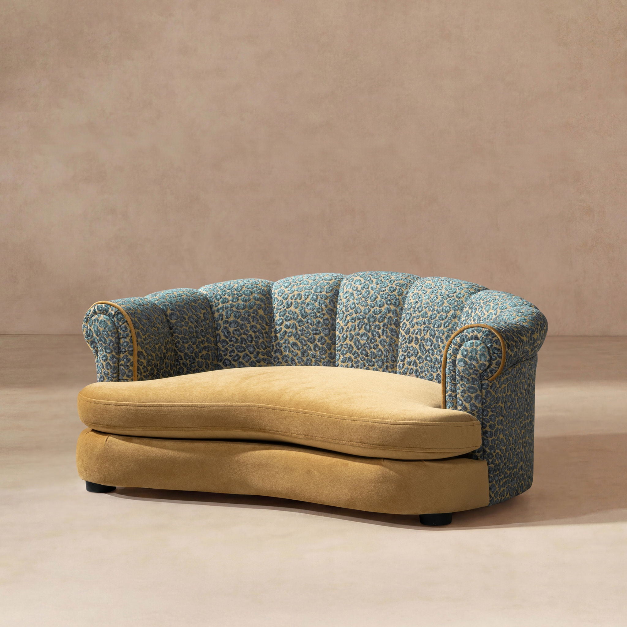 Halle - Rolled Arm Dog Sofa Bed - Gold / Blue