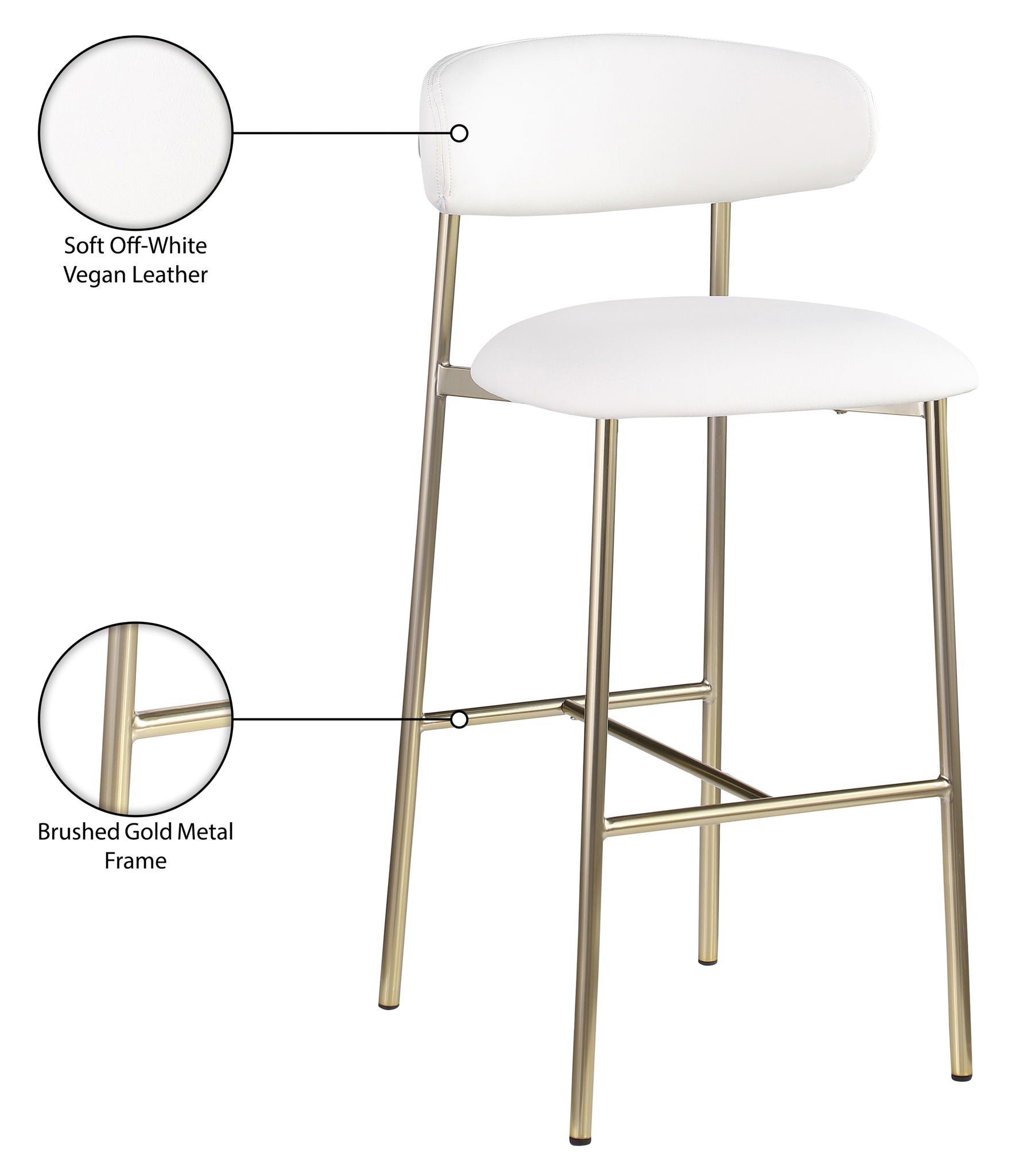Lupita - Vegan Leather Upholstered Bar Stool With Brushed Gold Frame (Set of 2)