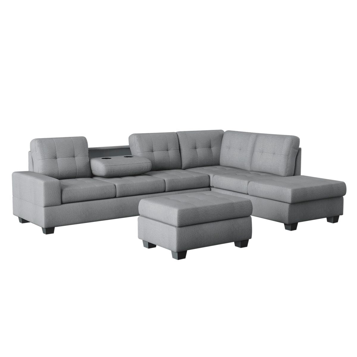 Maston - 3 Piece Reversible Sectional With Drop-Down Cup Holders And Storage Ottoman