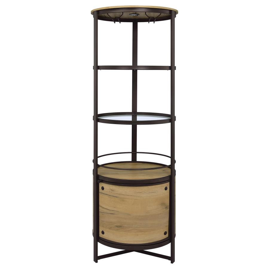 Ritter Round LED Bar Wine Storage Cabinet Rustic Oak