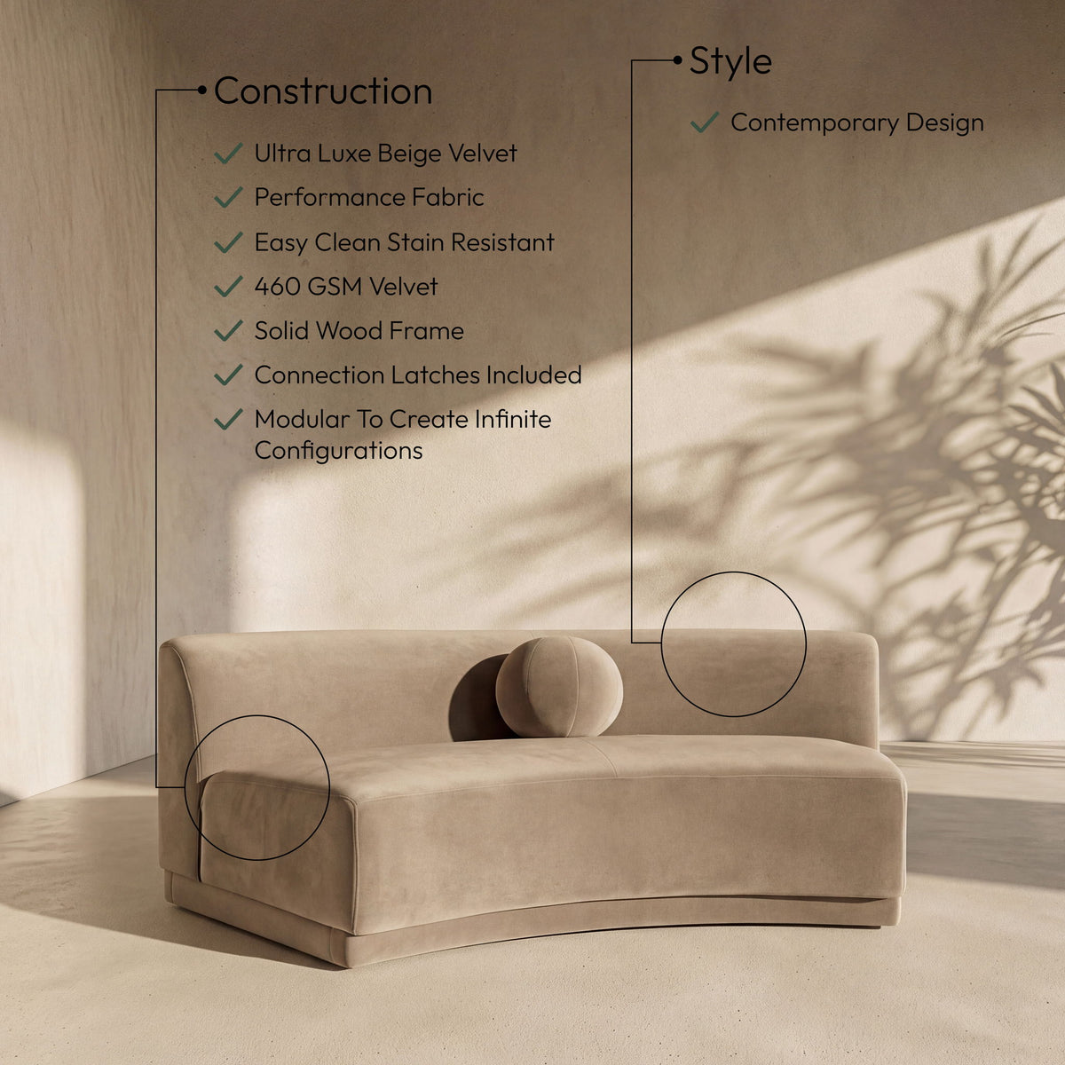 Avra - Velvet Performance Fabric Upholstered Armless Sofa