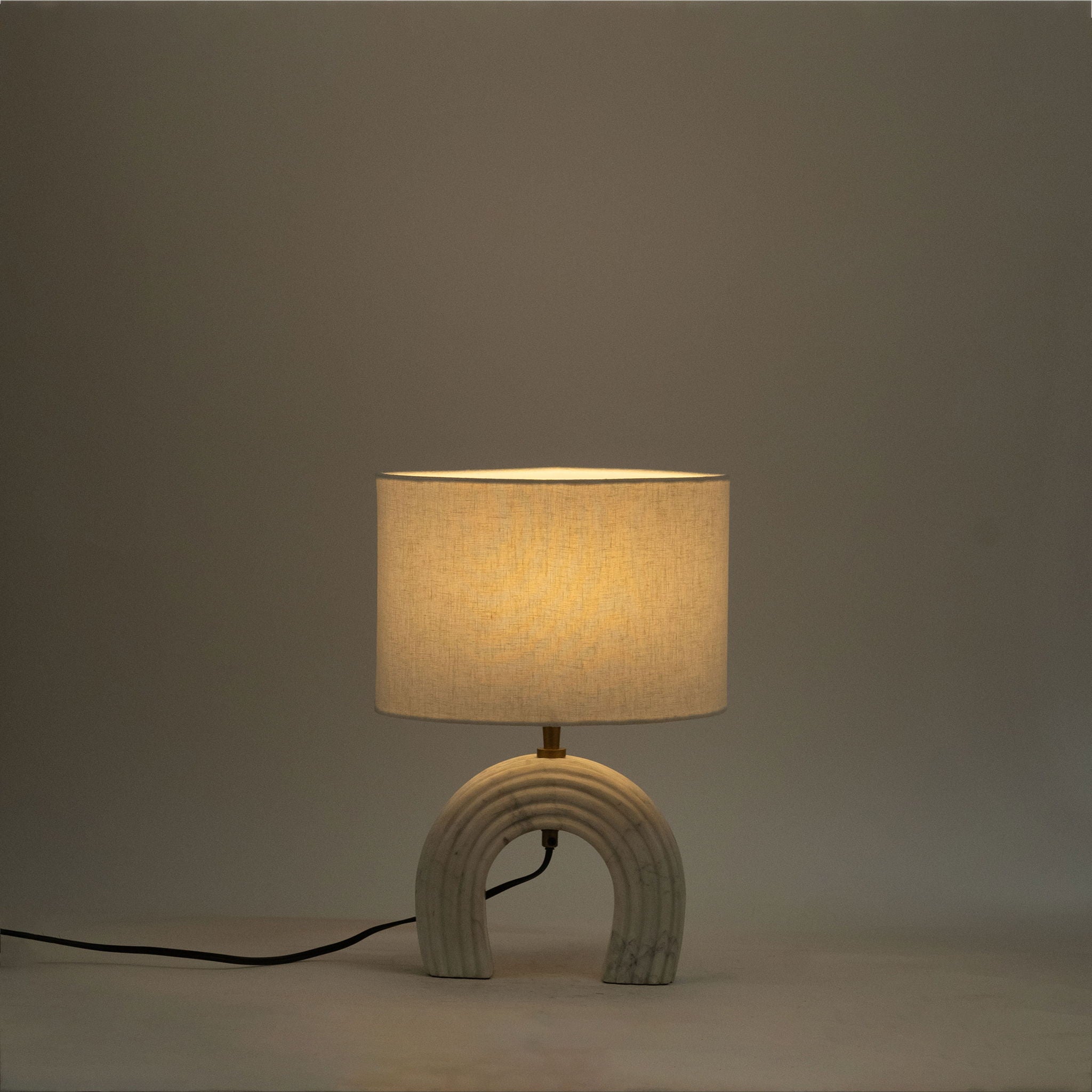 Lithos - Genuine Marble Base And Linen Textured Fabric Shade Table Lamp