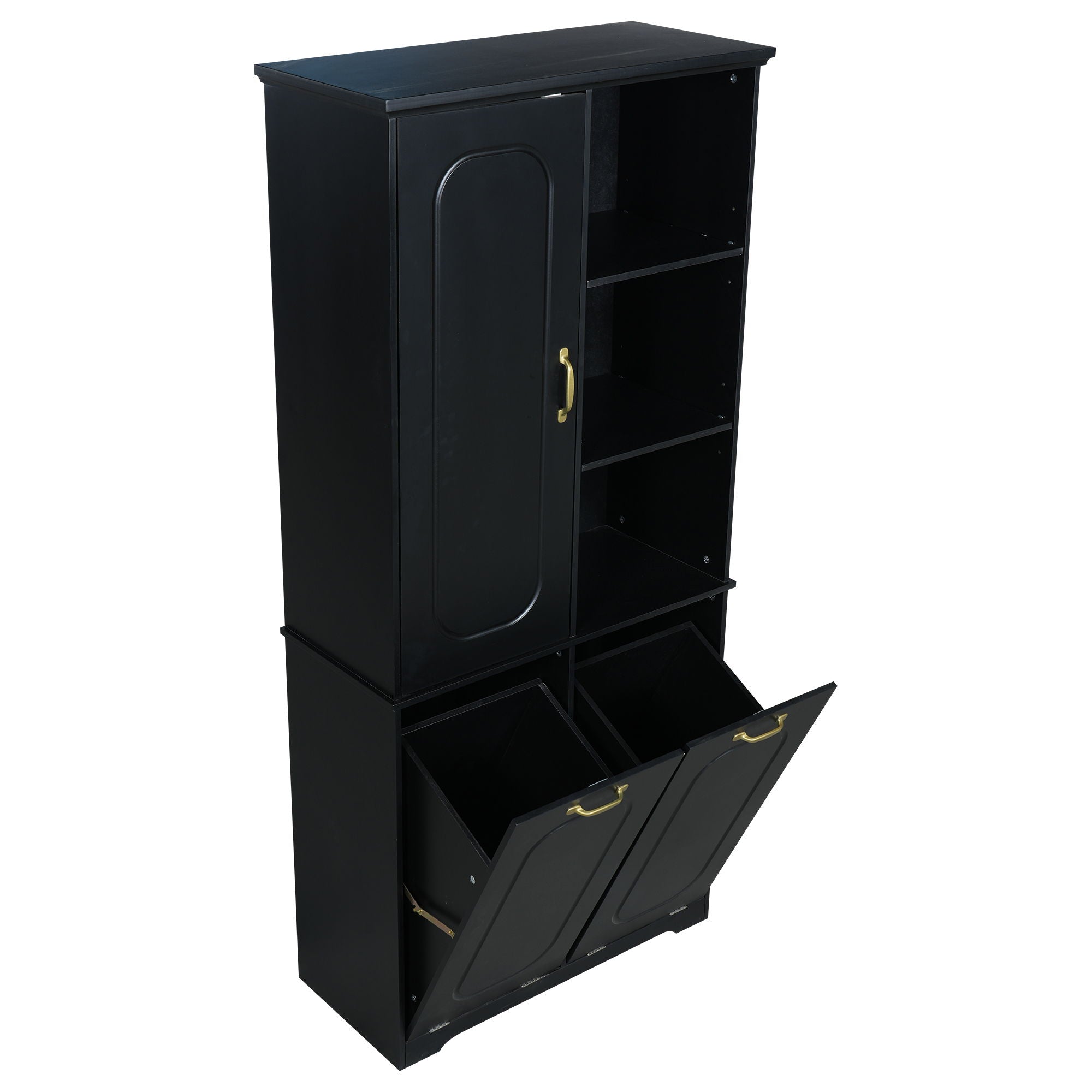 Freestanding Tall Storage Cabinet With 2 Tilt Out Hampers