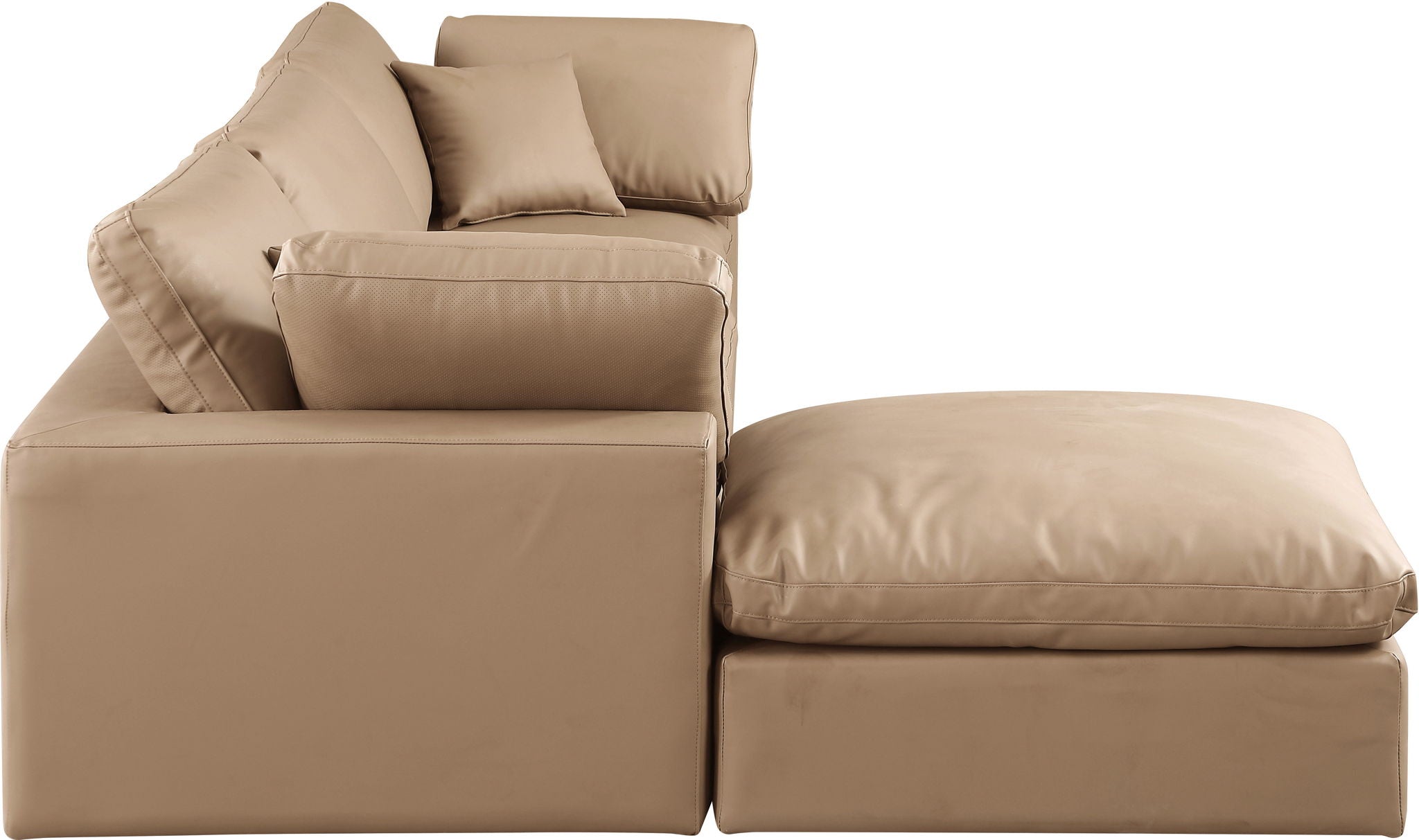 Comfy - 4 Piece Faux Leather Modular Sectional With Chaise - Tan