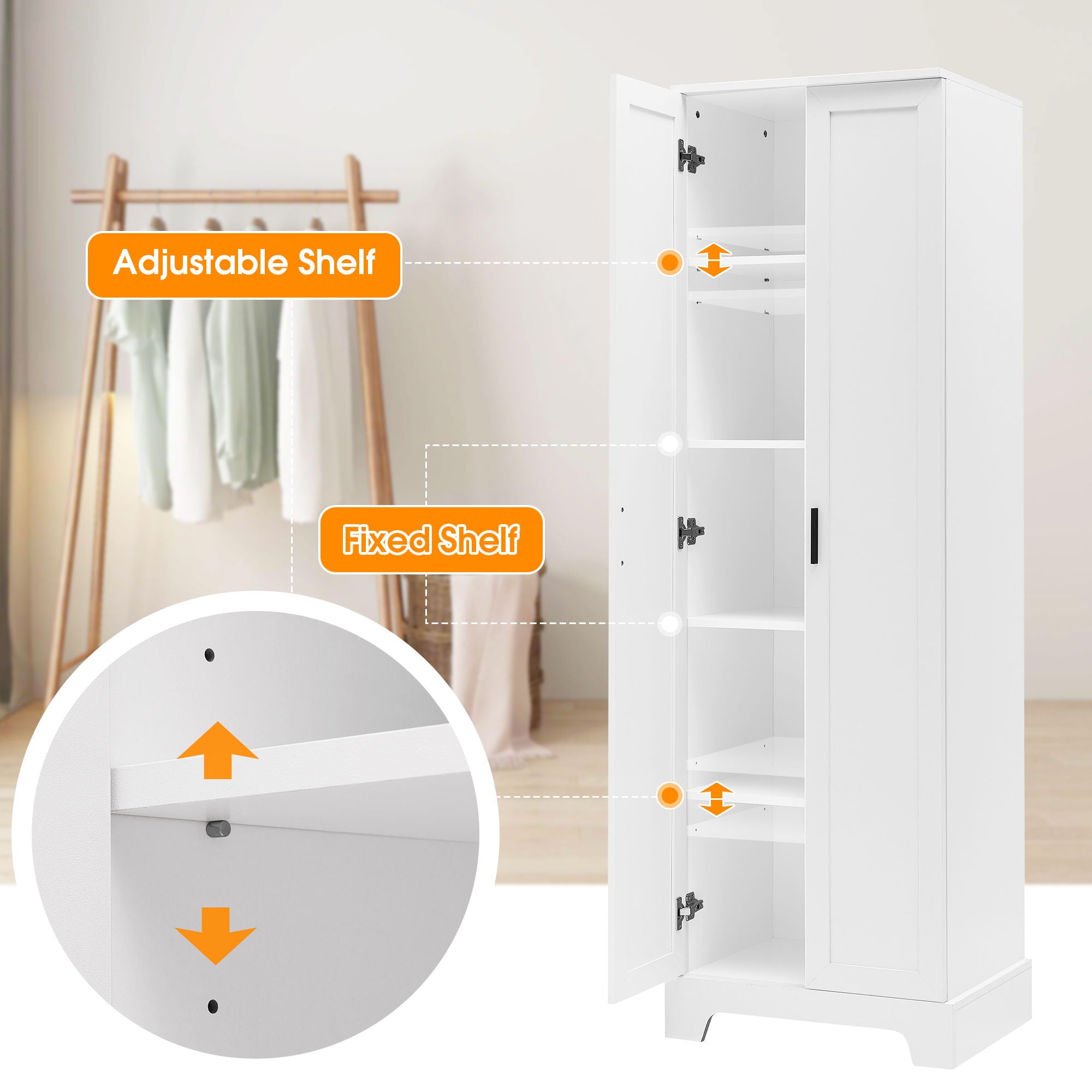 Storage Cabinet With Adjustable Shelves, 2 Doors, Rectangle Design For Bathroom